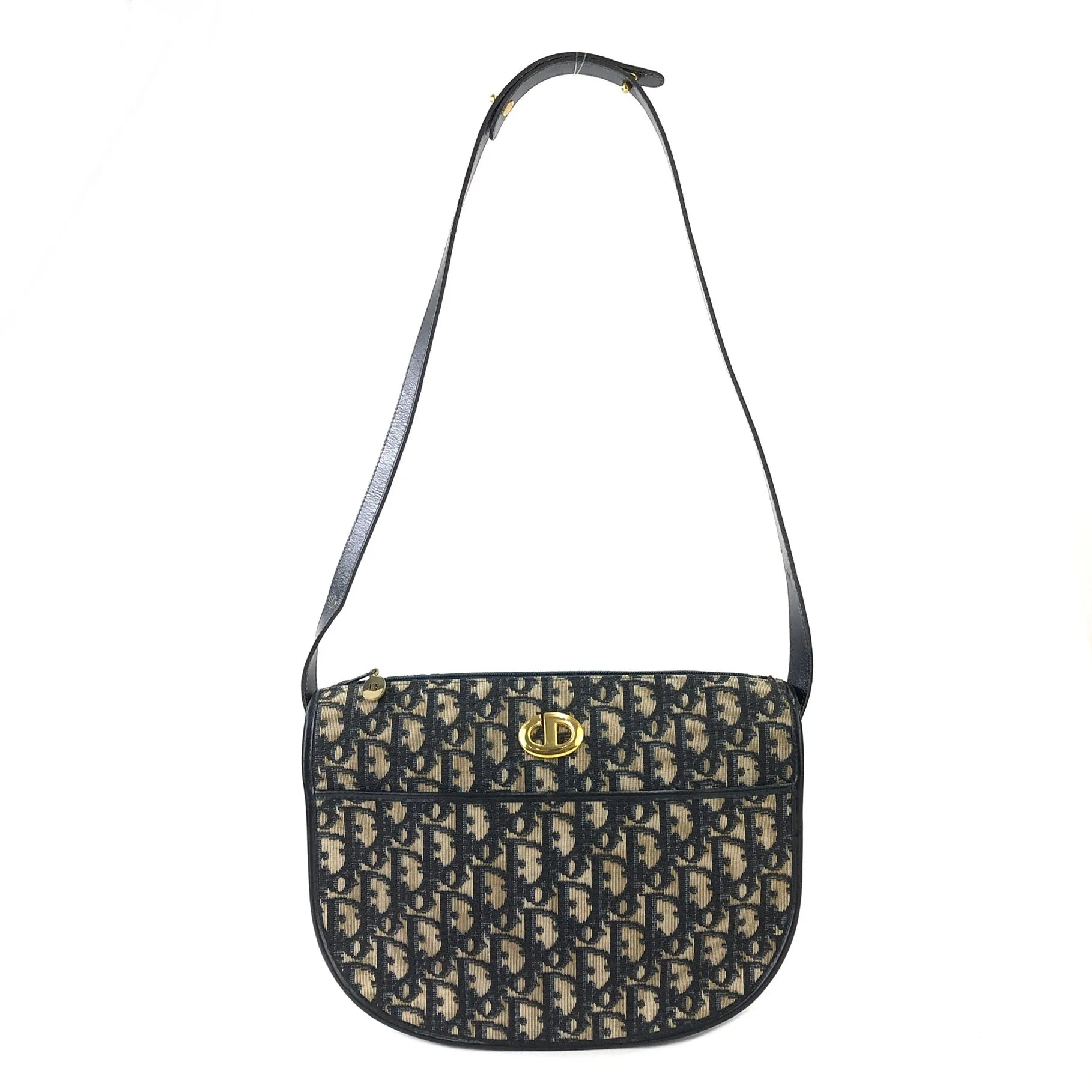 Christian Dior Logo Trotter Oblique Round Jacquard Shoulder bag Navy Vintage Old bpd7zc