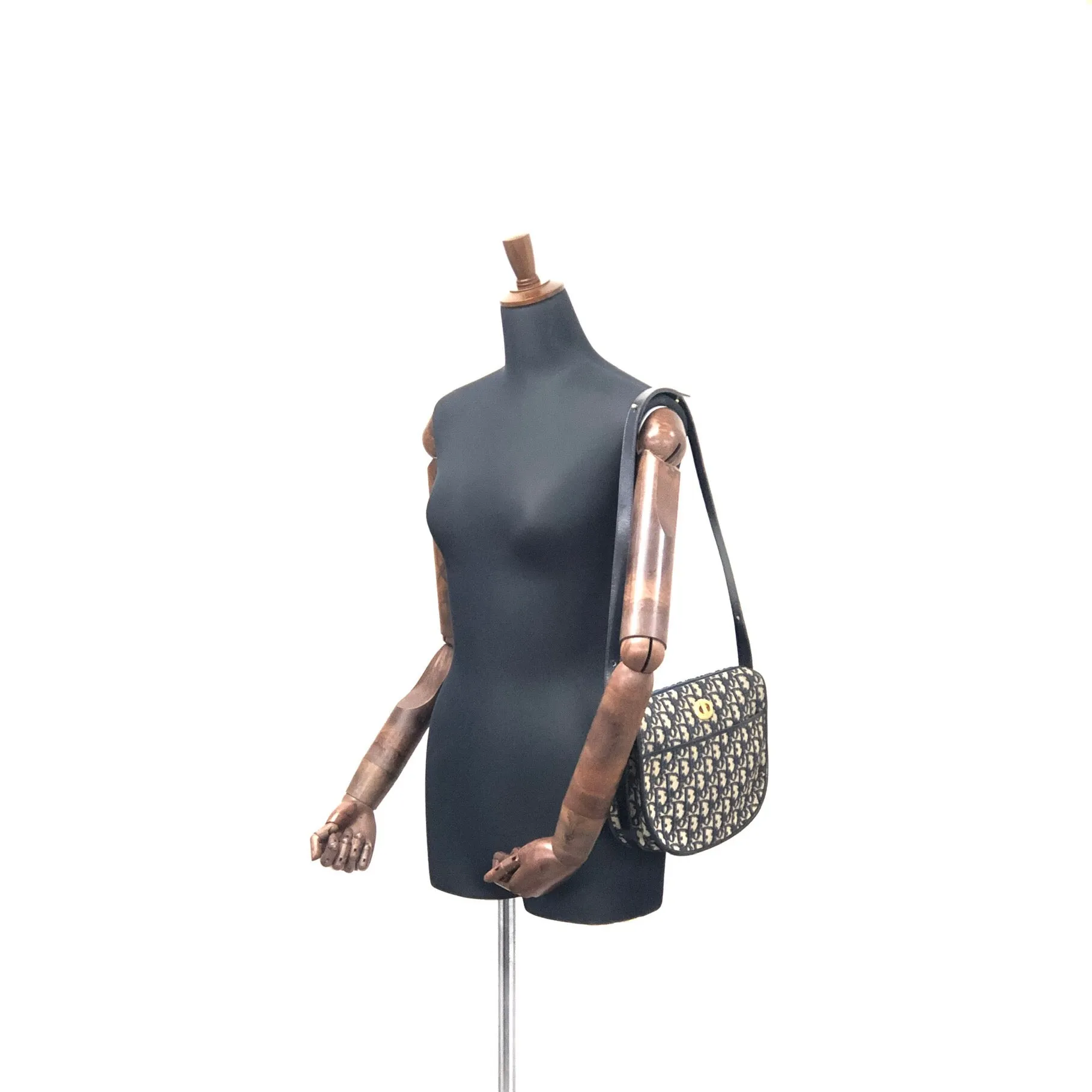 Christian Dior Logo Trotter Oblique Round Jacquard Shoulder bag Navy Vintage Old bpd7zc