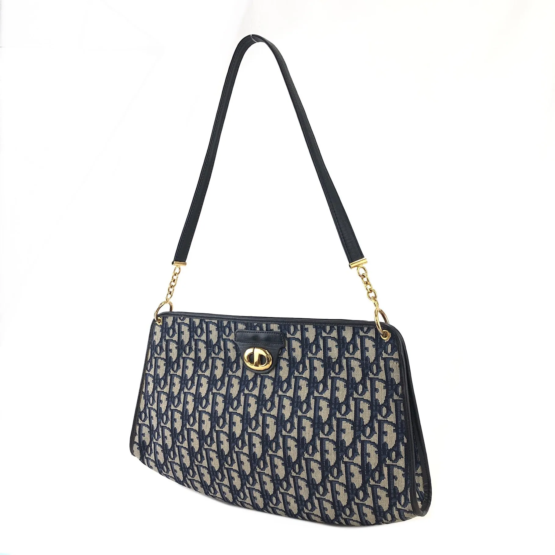 Christian Dior  Trotter CD Logo Jacquard Leather Shoulder bag Navy Vintage 5f4tcg