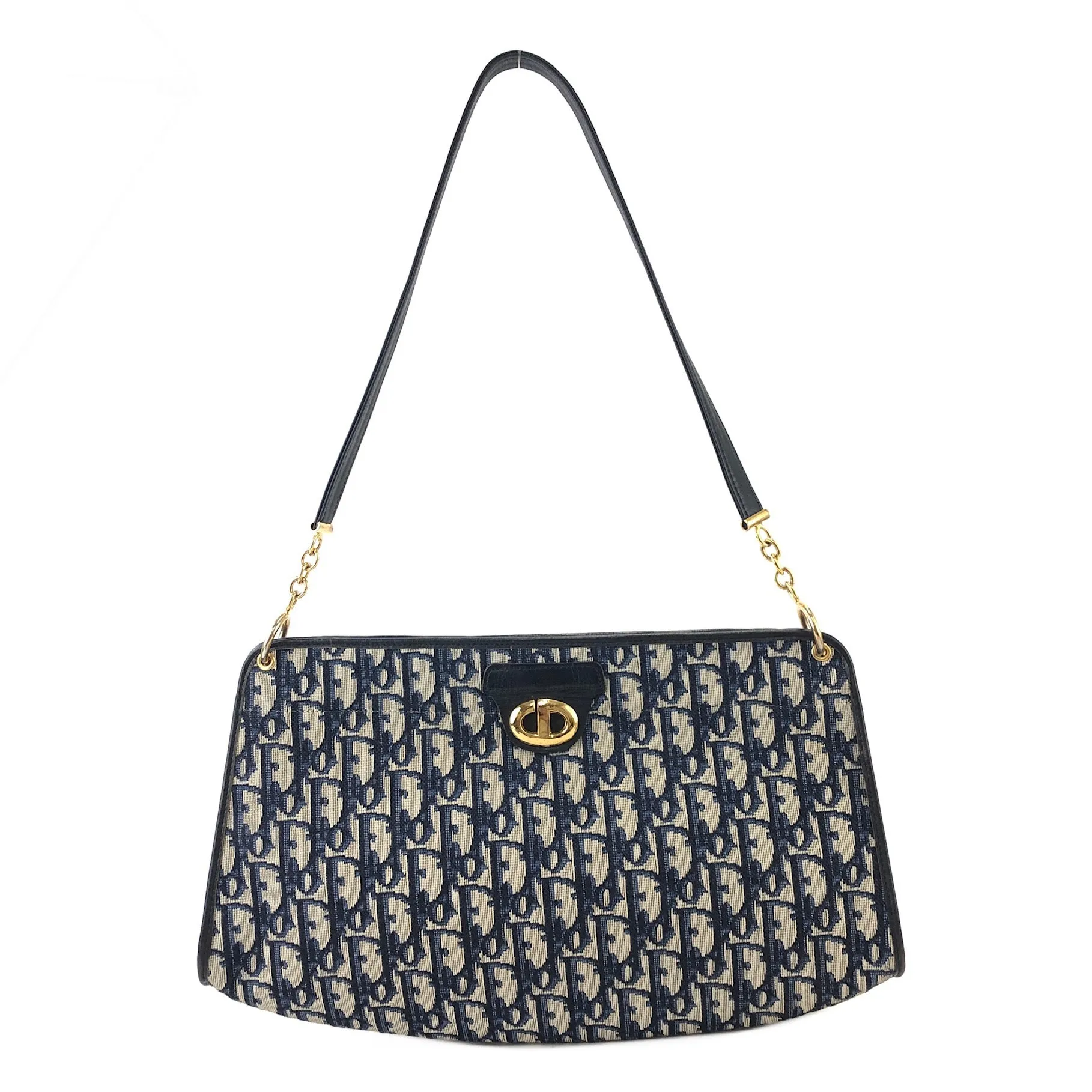 Christian Dior  Trotter CD Logo Jacquard Leather Shoulder bag Navy Vintage 5f4tcg