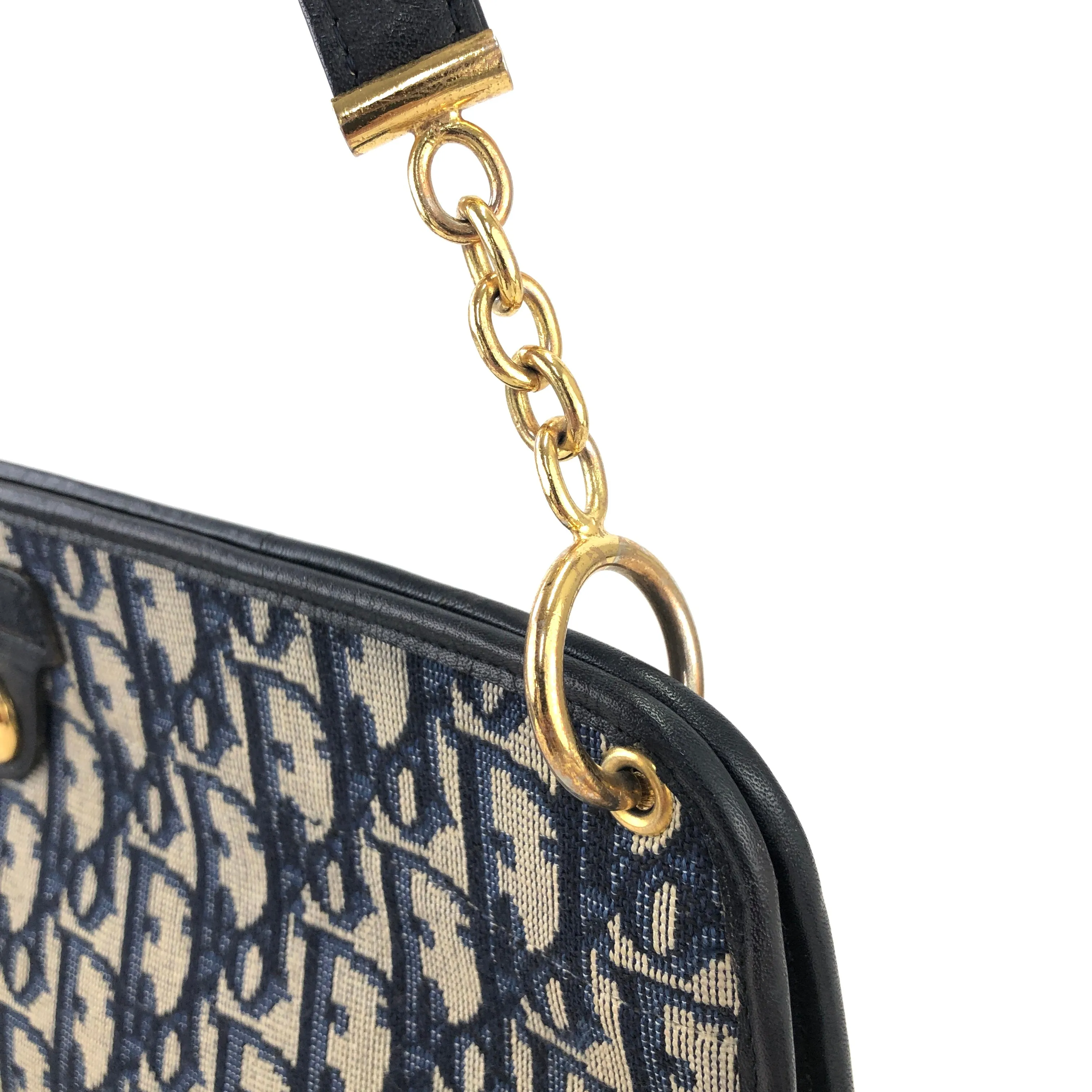 Christian Dior  Trotter CD Logo Jacquard Leather Shoulder bag Navy Vintage 5f4tcg