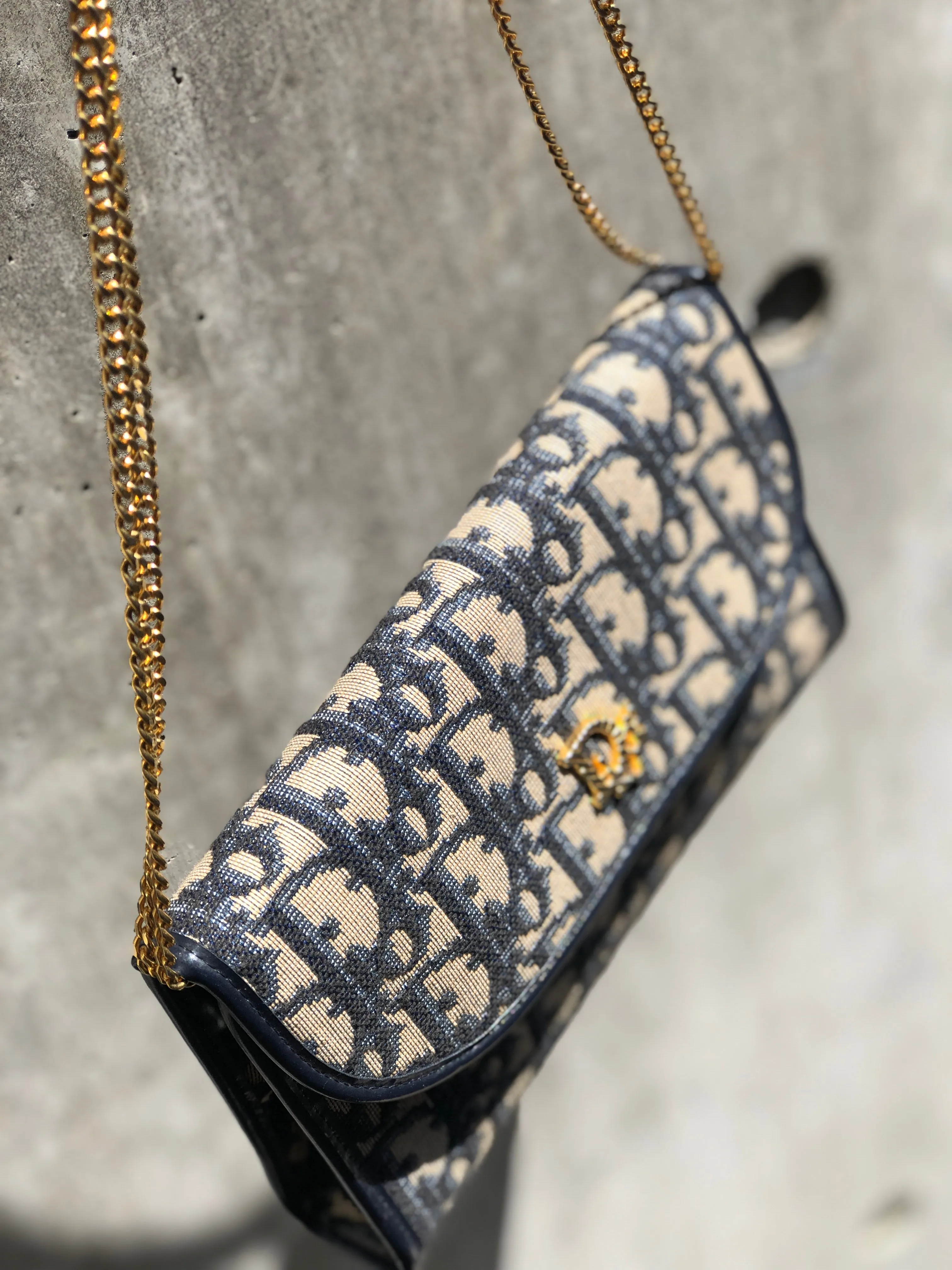 Christian Dior Trotter Jacquard Chain Mini Shoulder bag Navy Vintage Old 4w7zyh