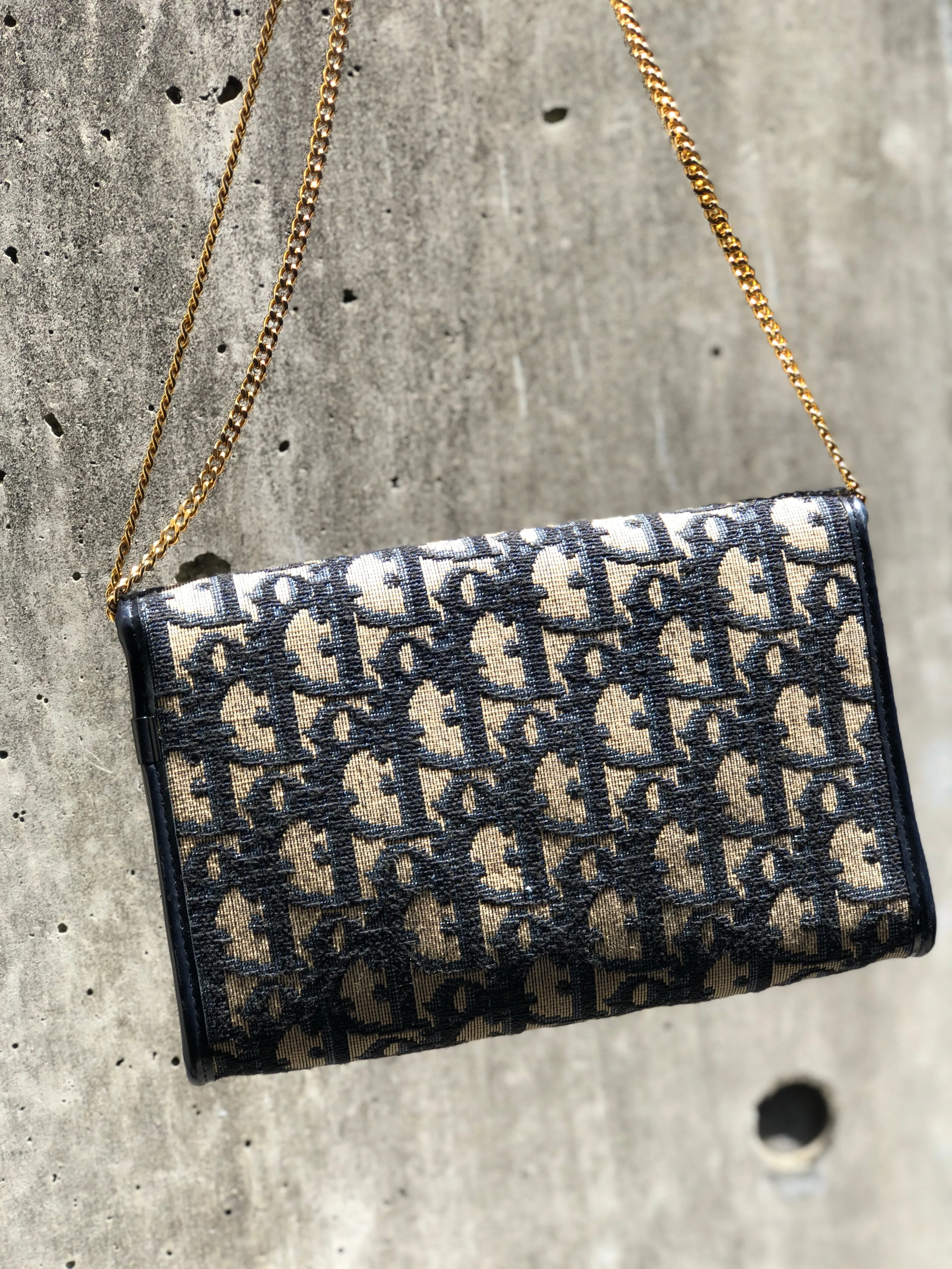 Christian Dior Trotter Jacquard Chain Mini Shoulder bag Navy Vintage Old 4w7zyh