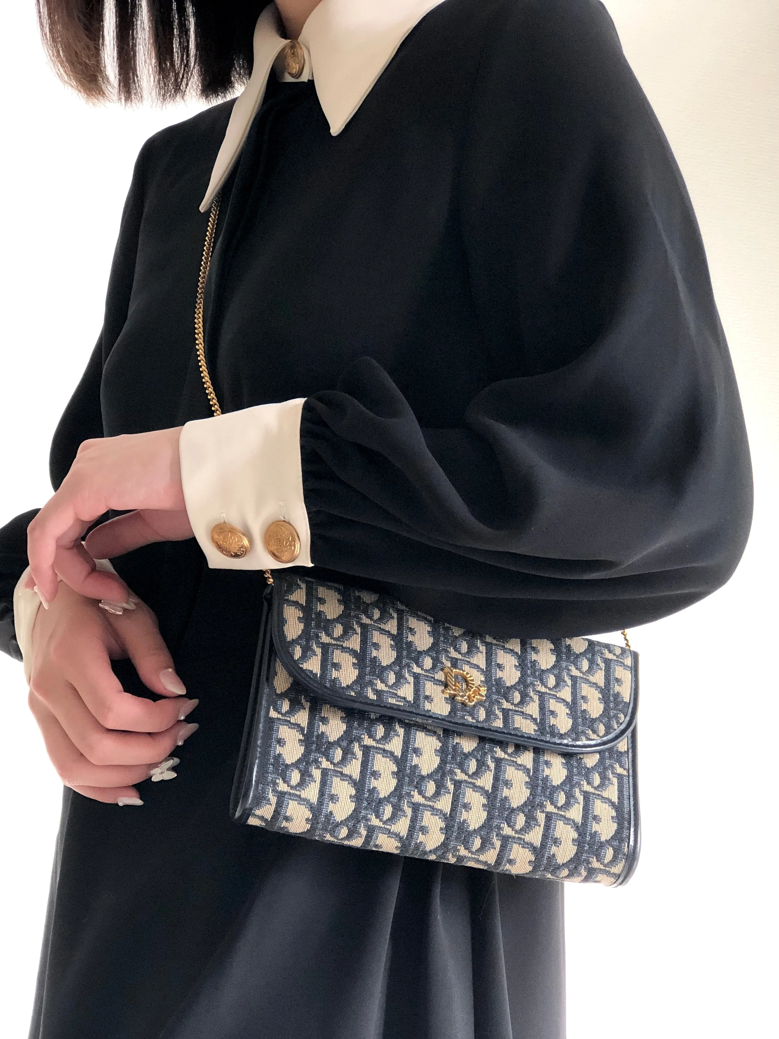 Christian Dior Trotter Jacquard Chain Mini Shoulder bag Navy Vintage Old 4w7zyh
