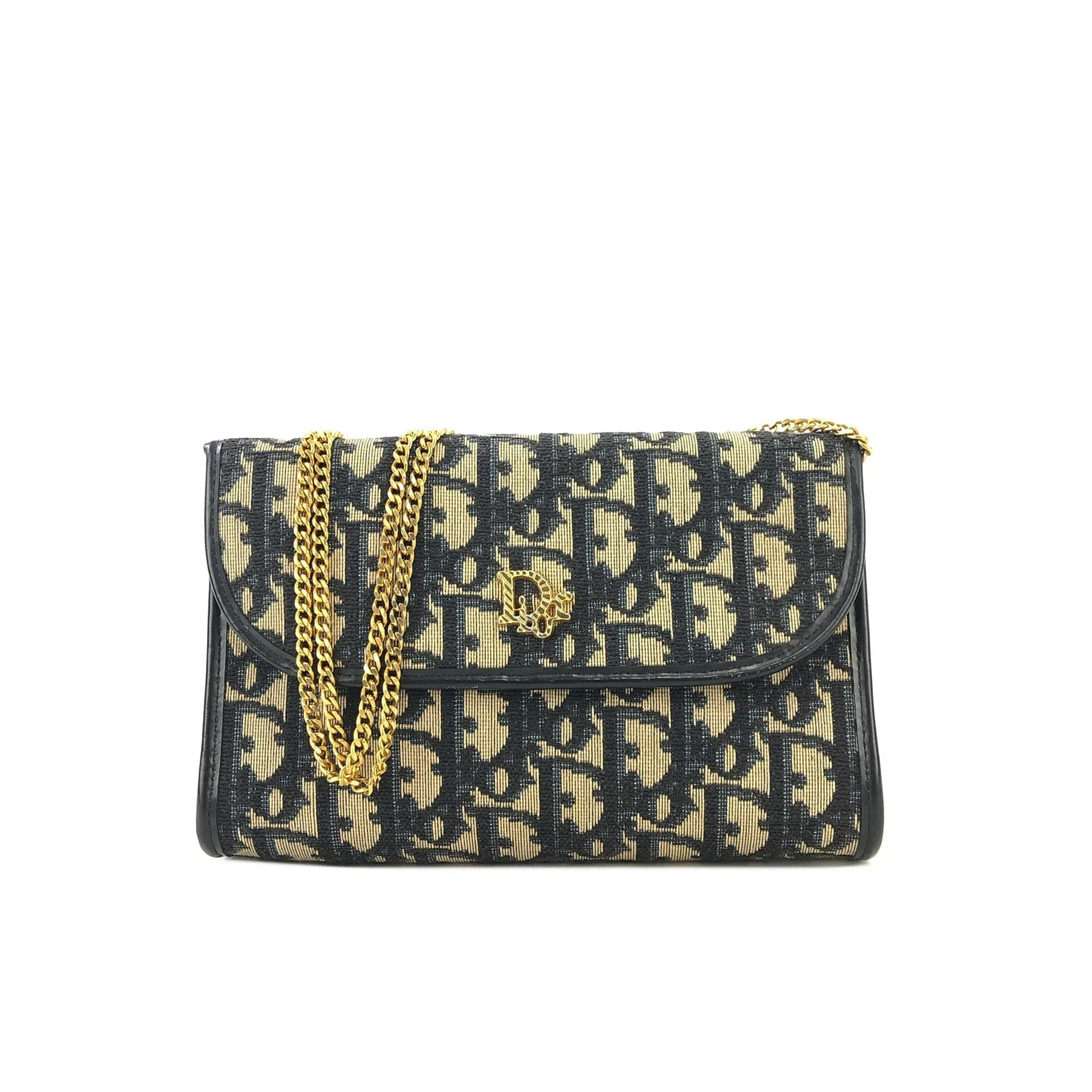 Christian Dior Trotter Jacquard Chain Mini Shoulder bag Navy Vintage Old 4w7zyh