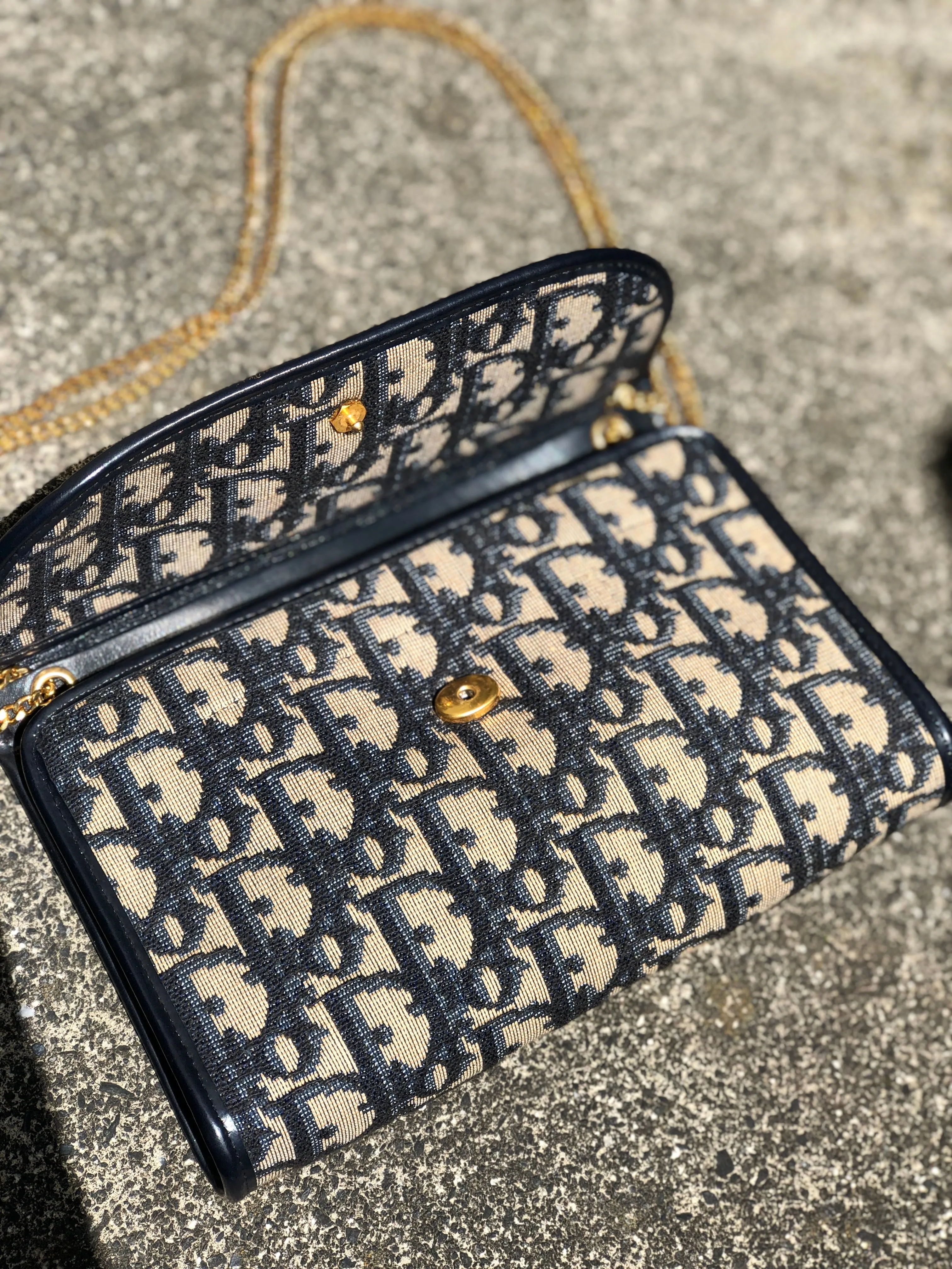 Christian Dior Trotter Jacquard Chain Mini Shoulder bag Navy Vintage Old 4w7zyh