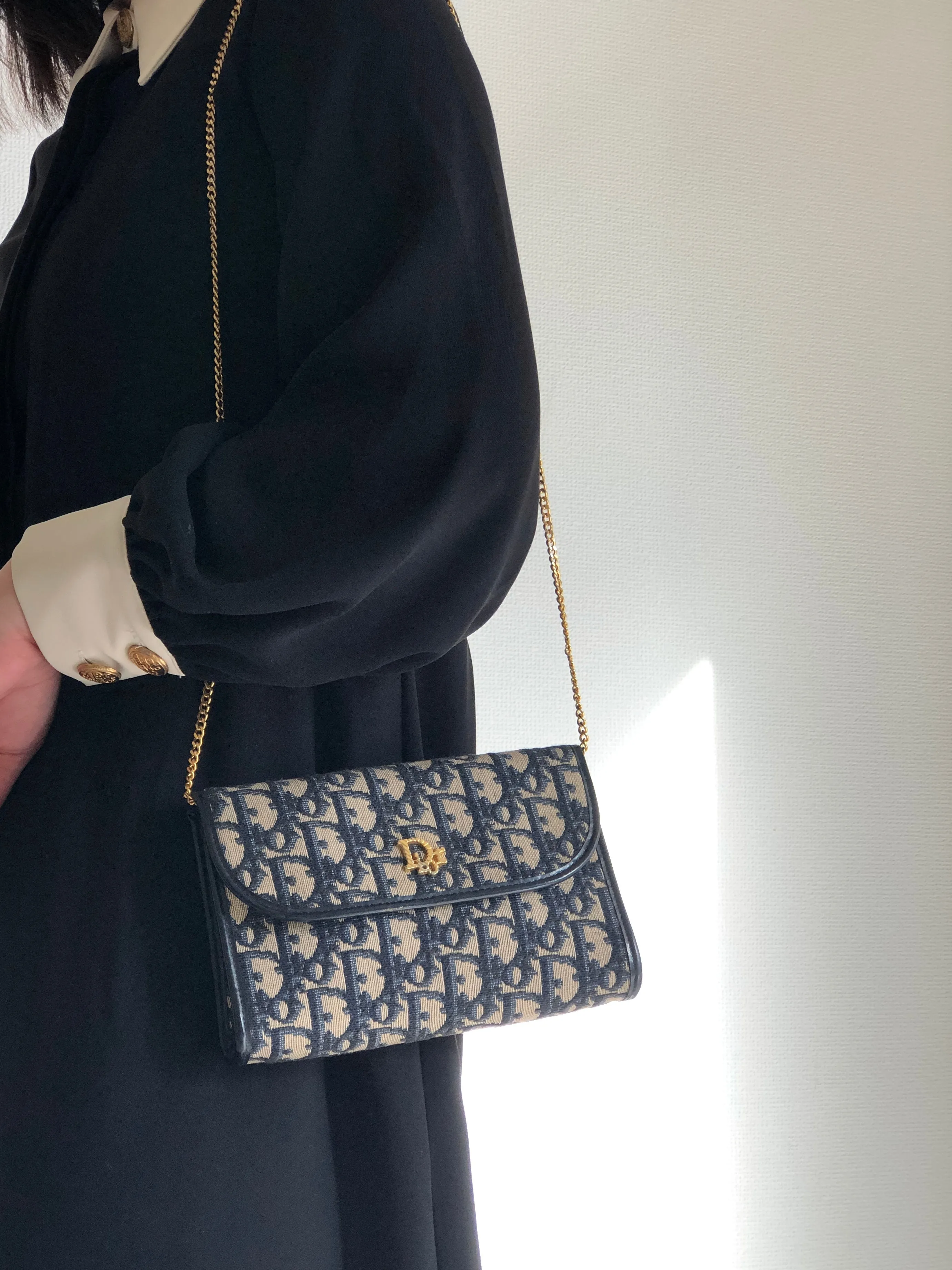 Christian Dior Trotter Jacquard Chain Mini Shoulder bag Navy Vintage Old 4w7zyh