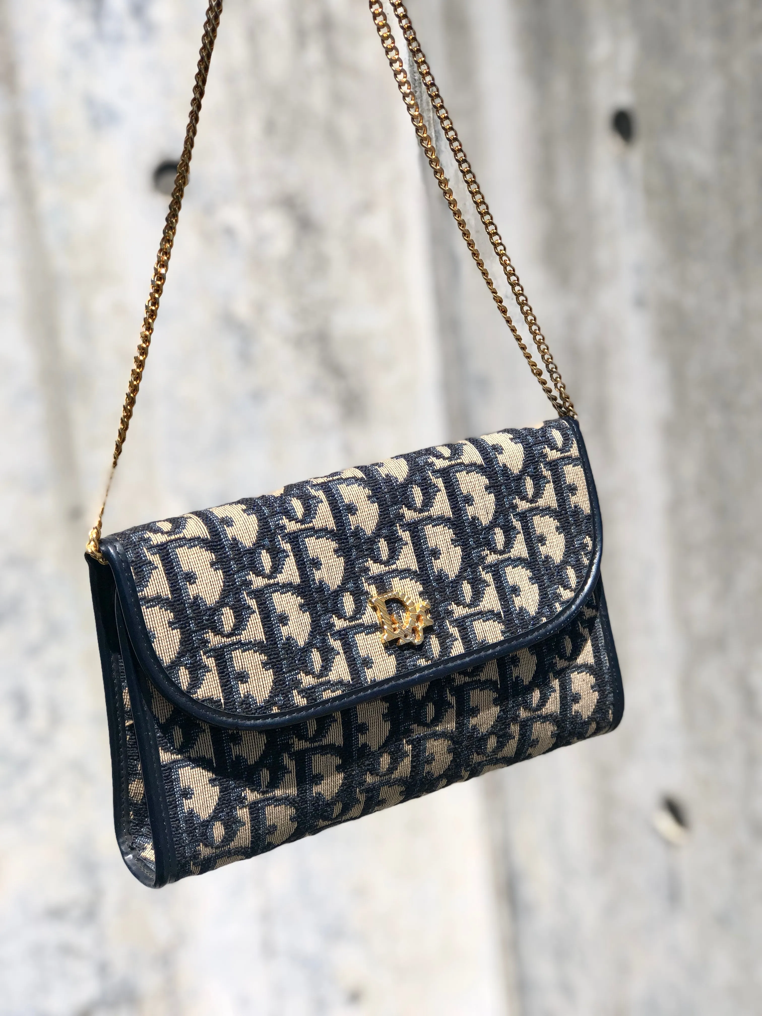 Christian Dior Trotter Jacquard Chain Mini Shoulder bag Navy Vintage Old 4w7zyh