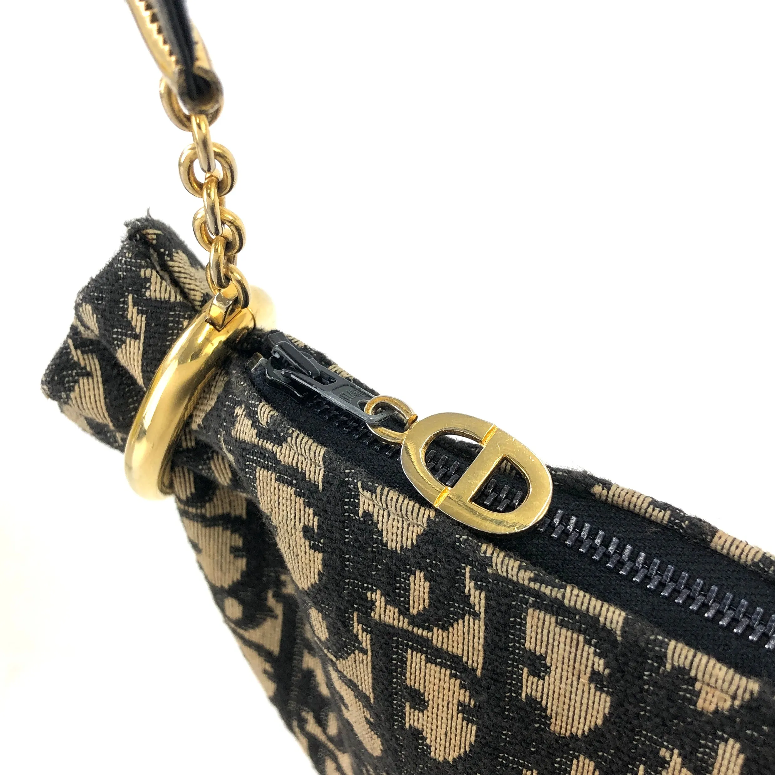 Christian Dior Trotter Jacquard Leather Shoulder bag Hobobag Navy Vintage 45xua4