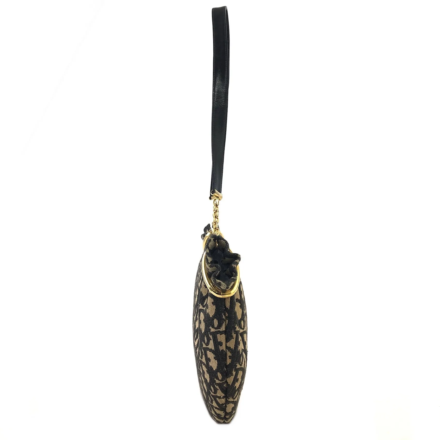 Christian Dior Trotter Jacquard Leather Shoulder bag Hobobag Navy Vintage 45xua4