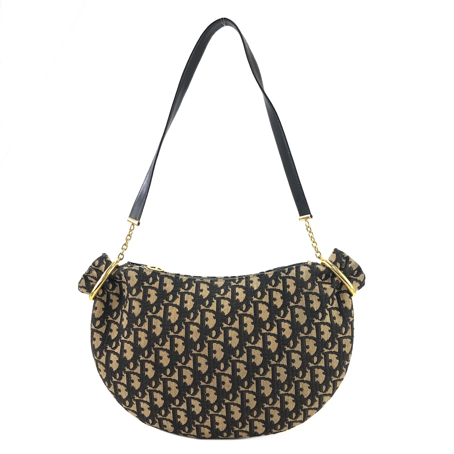 Christian Dior Trotter Jacquard Leather Shoulder bag Hobobag Navy Vintage 45xua4