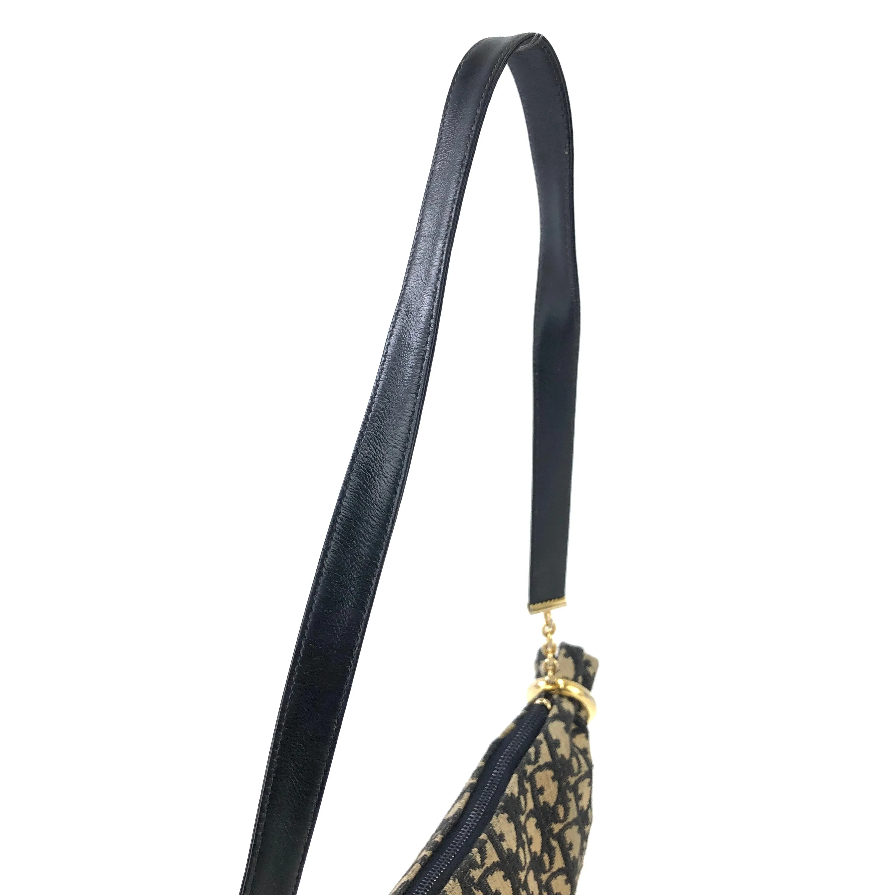 Christian Dior Trotter Jacquard Leather Shoulder bag Hobobag Navy Vintage 45xua4
