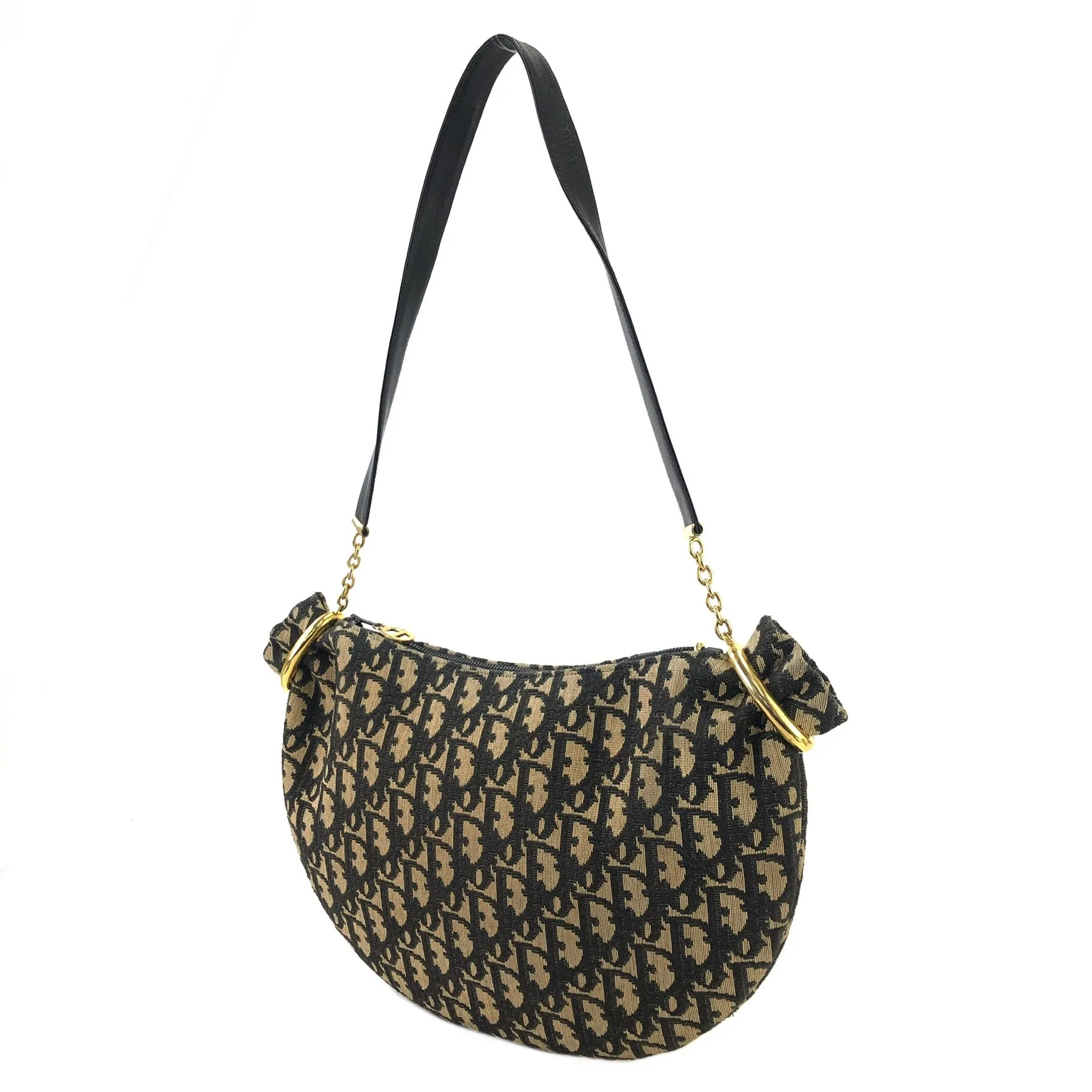 Christian Dior Trotter Jacquard Leather Shoulder bag Hobobag Navy Vintage 45xua4