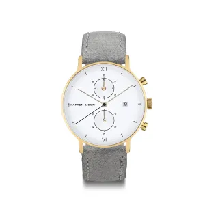 Chrono Small Gold White & Grey Vintage Leather