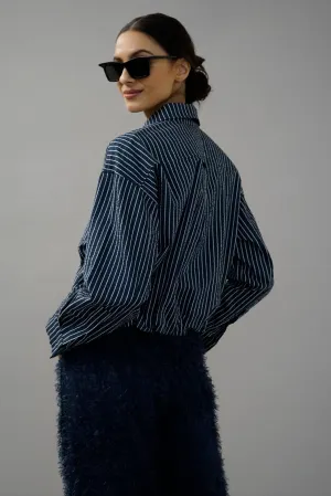 Clam Navy Pinstripe Shirt/Jacket