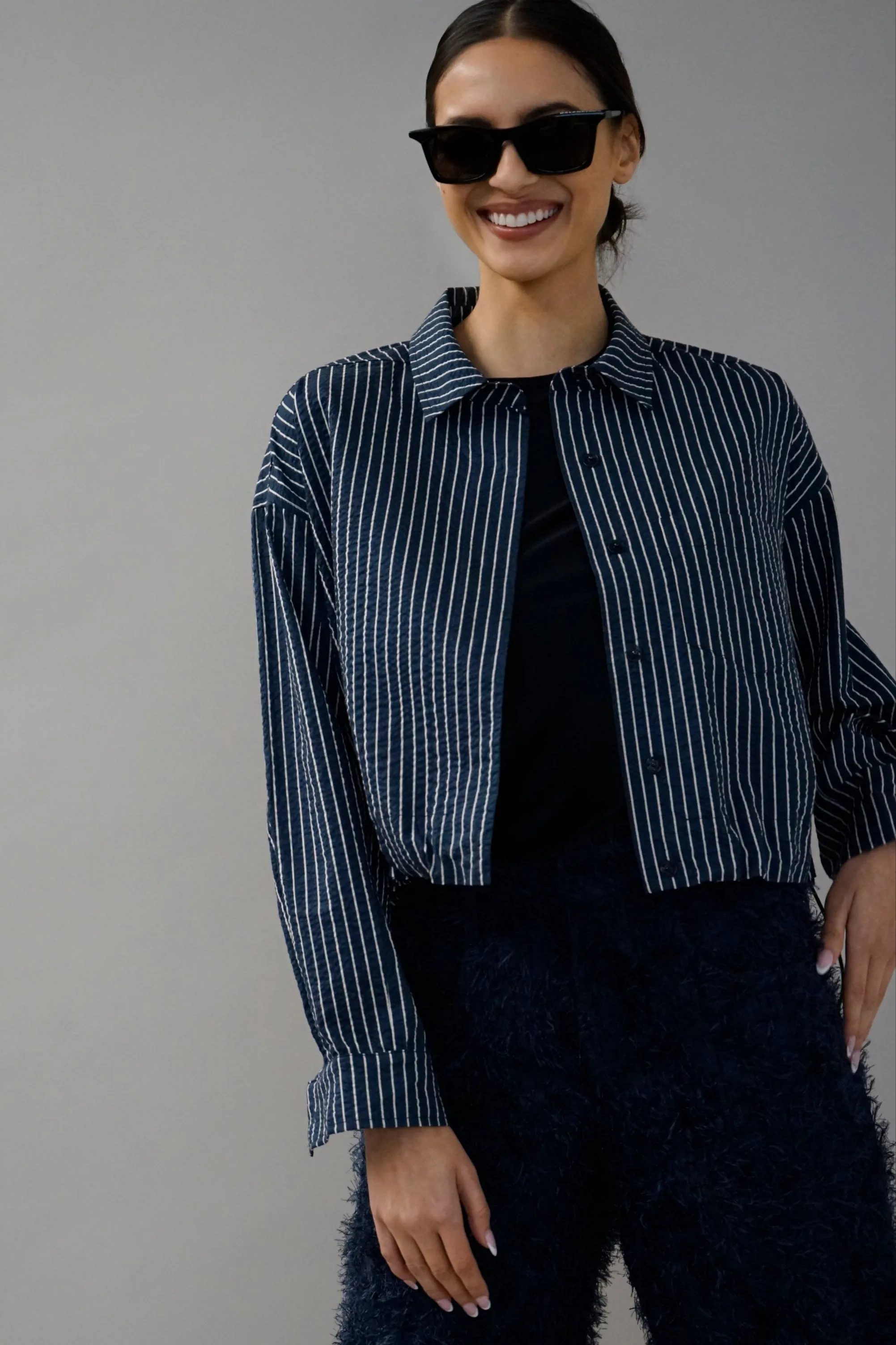 Clam Navy Pinstripe Shirt/Jacket