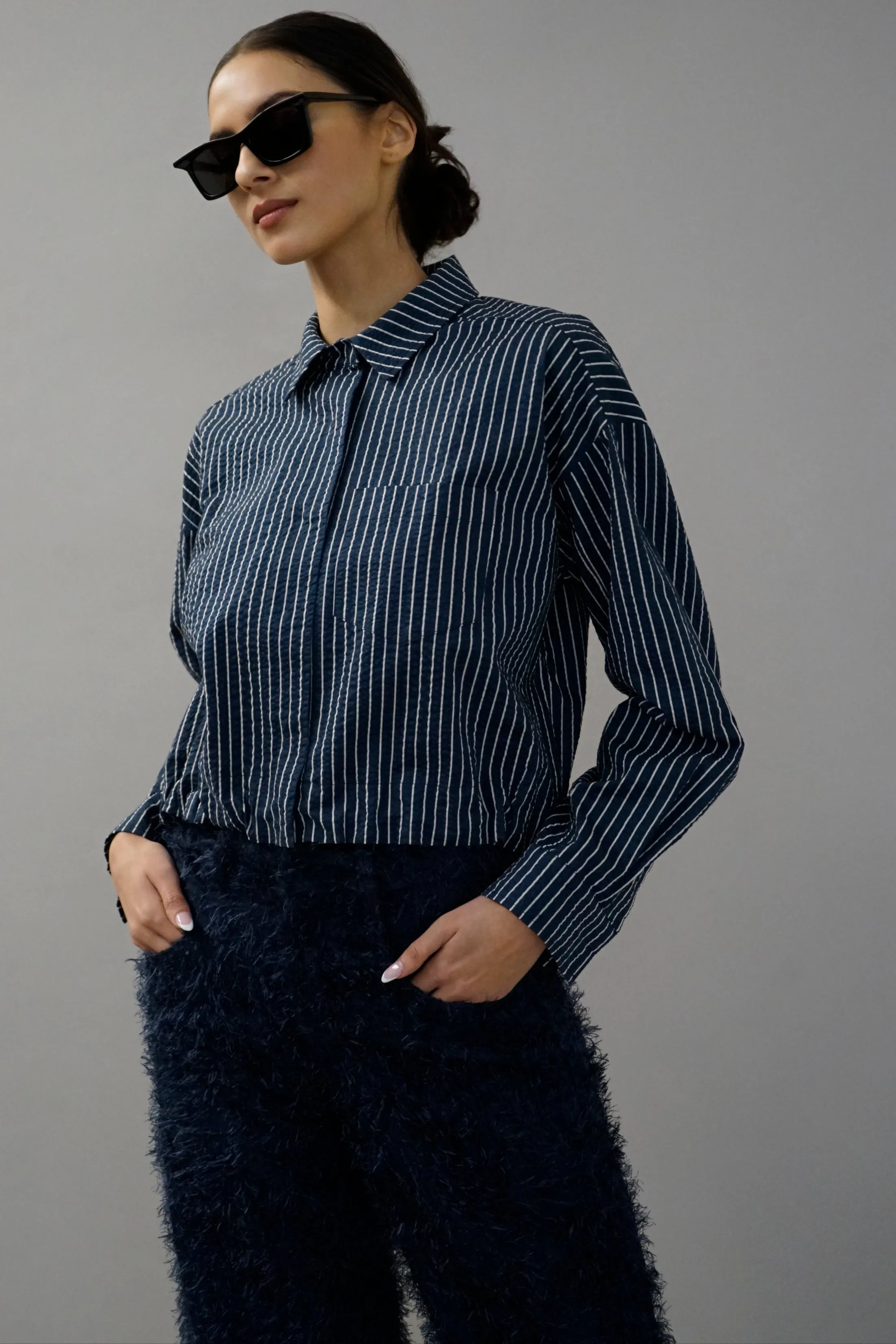 Clam Navy Pinstripe Shirt/Jacket