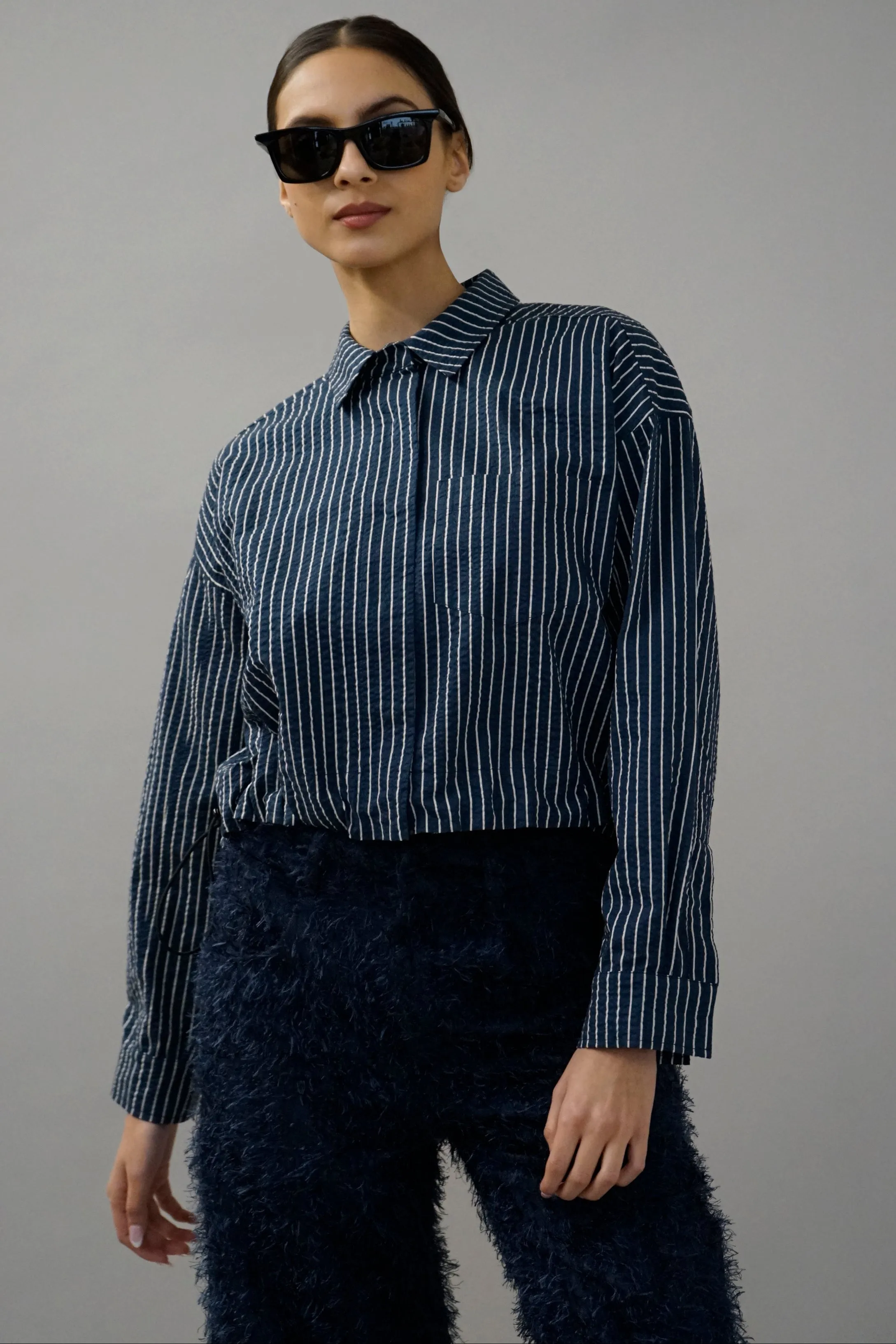 Clam Navy Pinstripe Shirt/Jacket