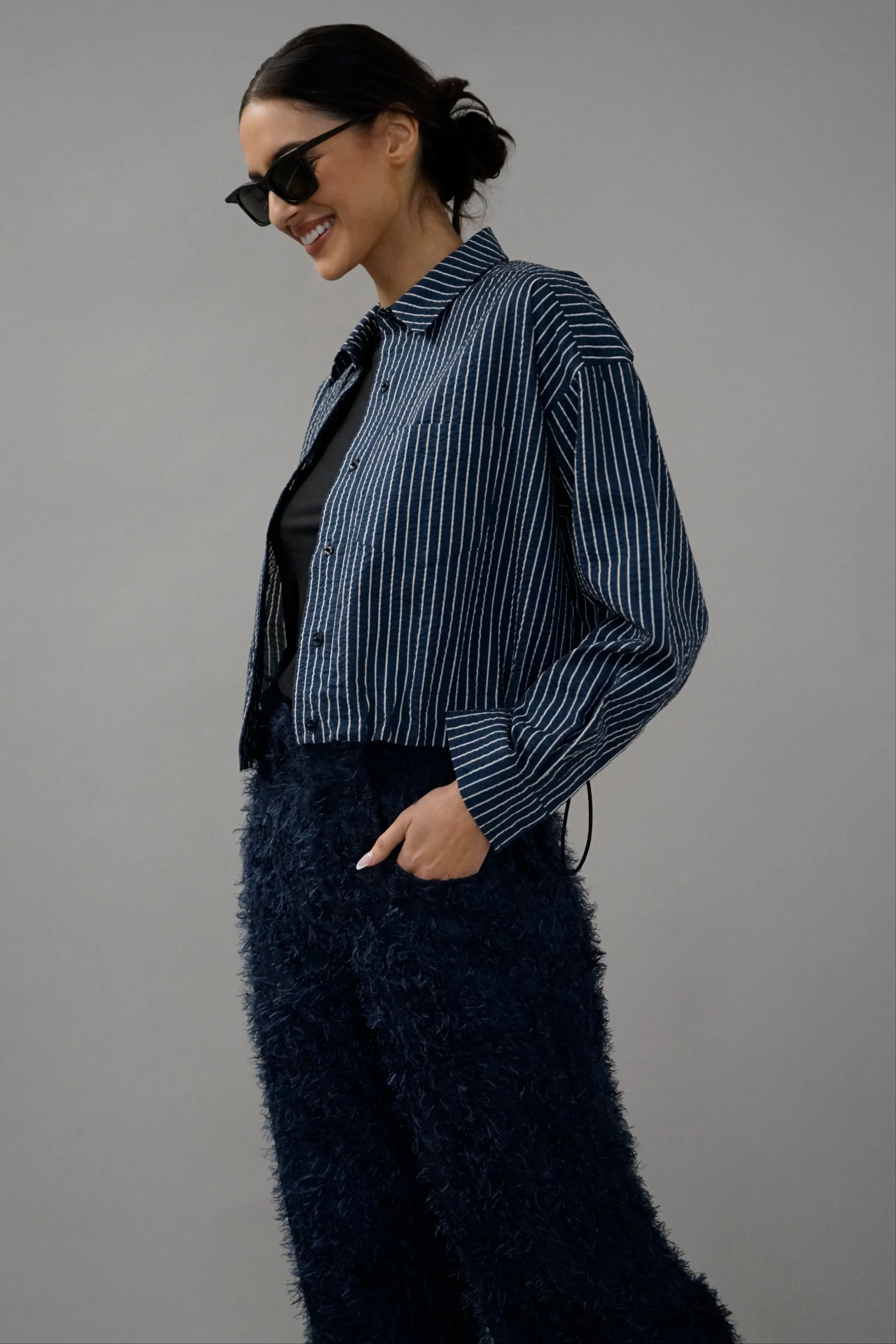 Clam Navy Pinstripe Shirt/Jacket