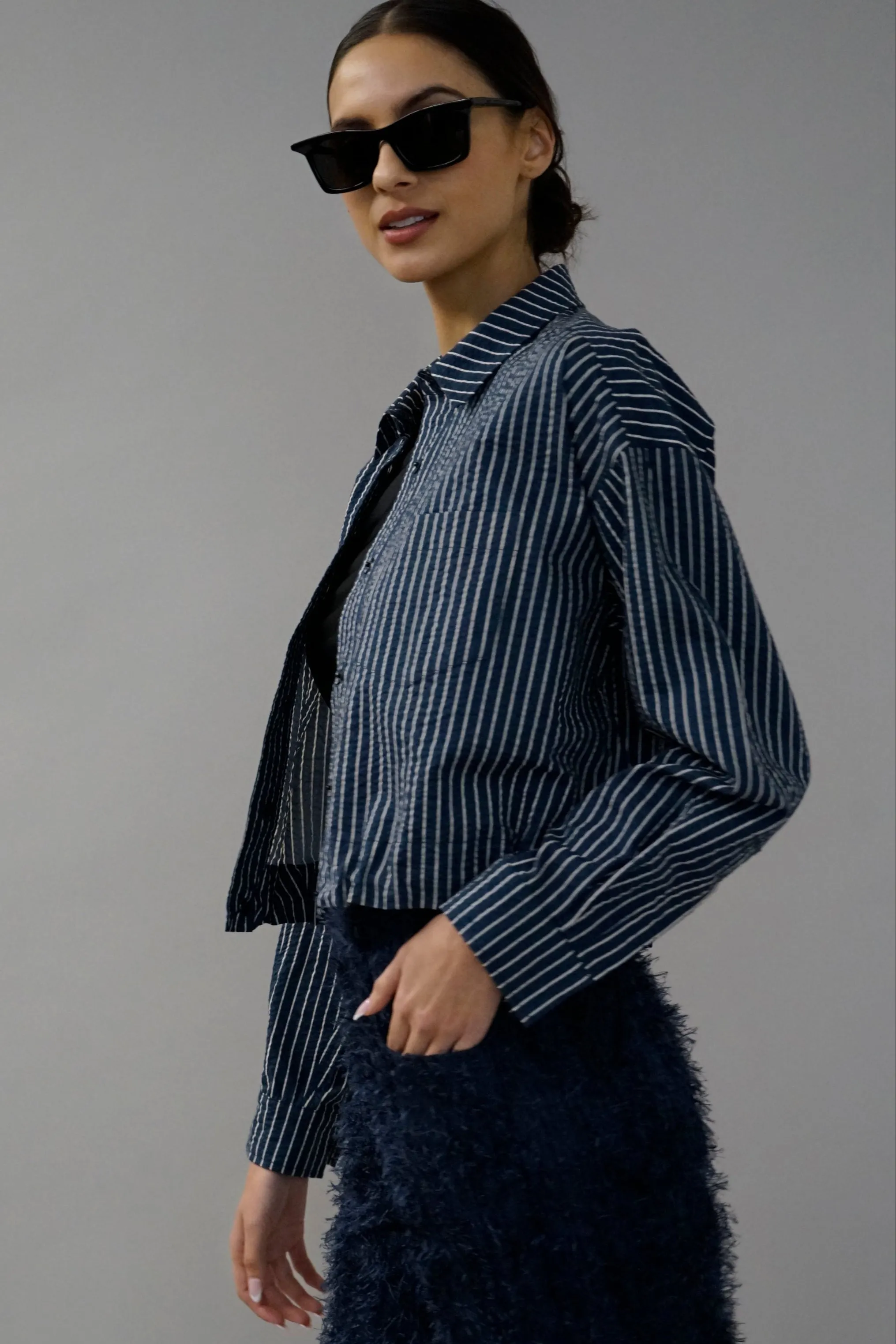 Clam Navy Pinstripe Shirt/Jacket