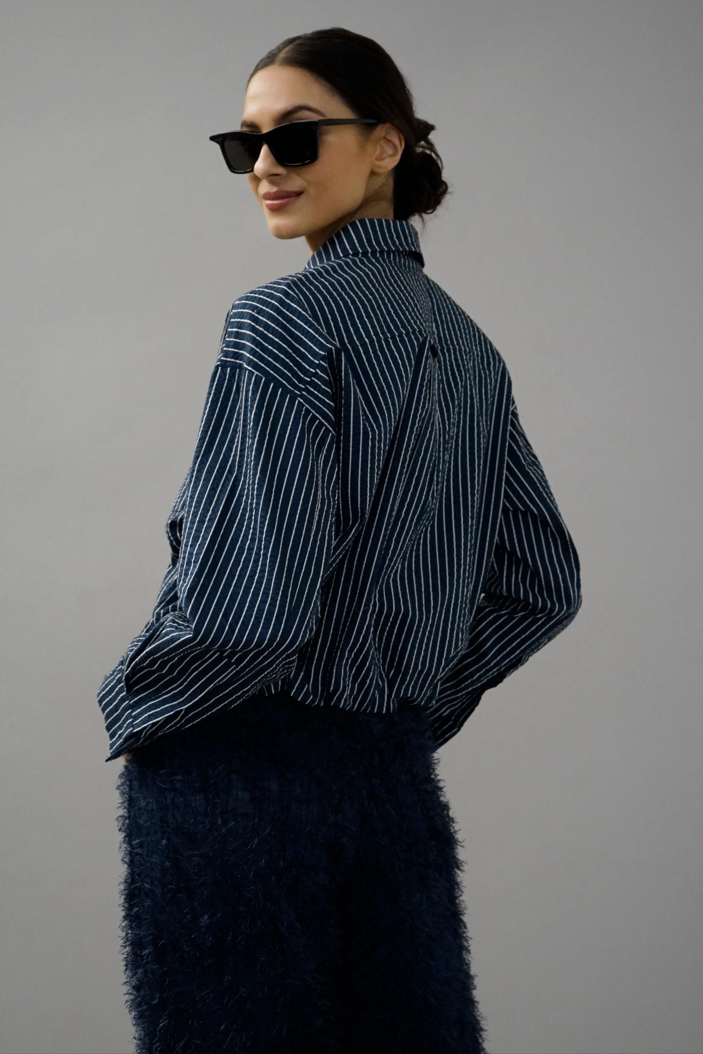 Clam Navy Pinstripe Shirt/Jacket