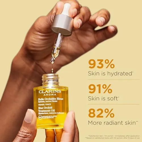 Clarins Blue Orchid Face Oil Treatment | Skin is Immediately Hydrated*, Revitalized and Toned | Restores Radiance | Visibly Minimizes Fine Lines | 100% Natural Plant Extracts | Dry Skin Type