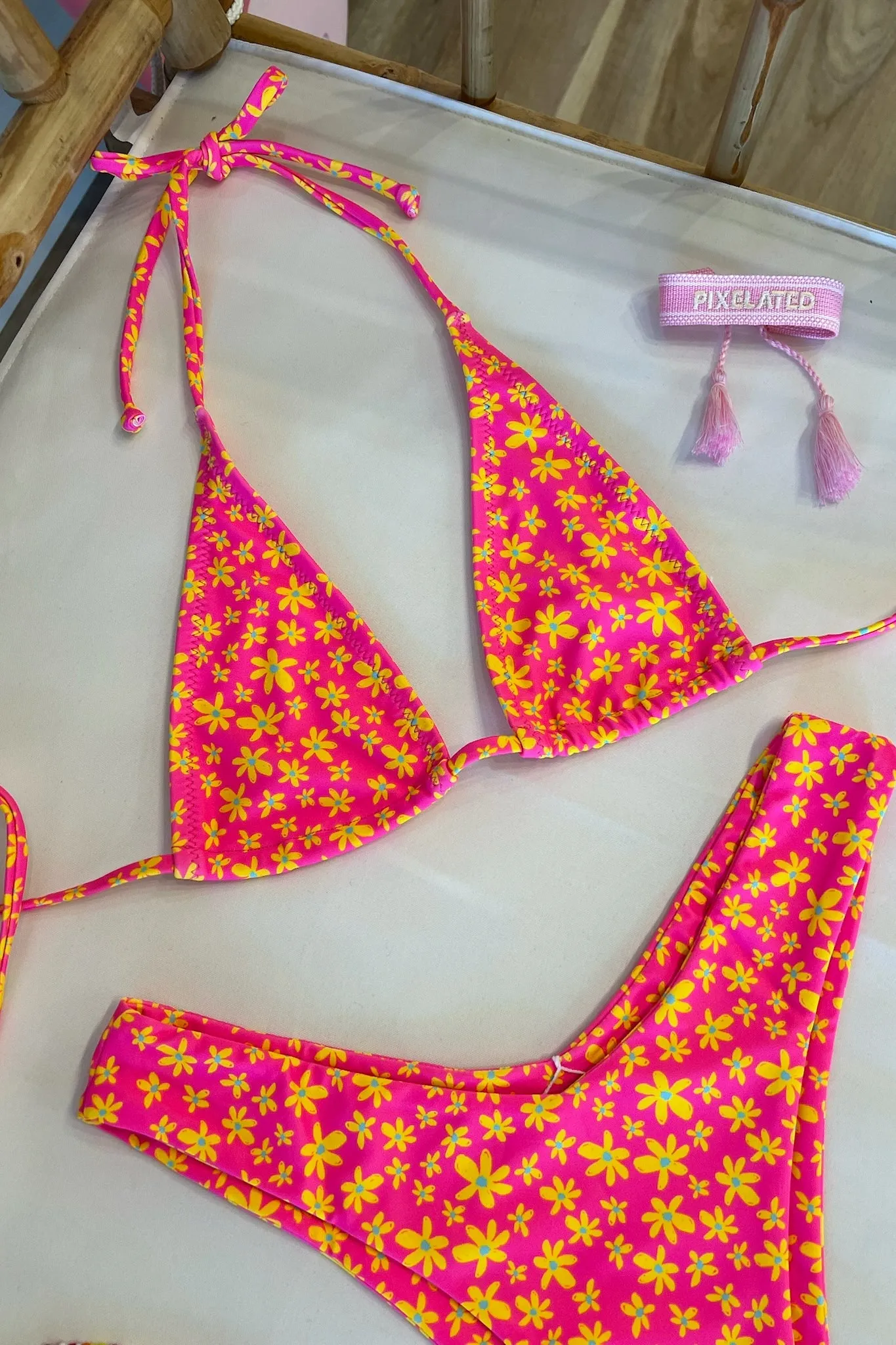 Classic Tie Halter Bikini Top in Berry Blush