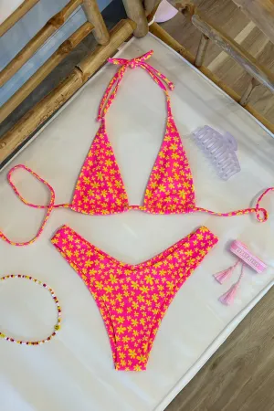 Classic Tie Halter Bikini Top in Berry Blush