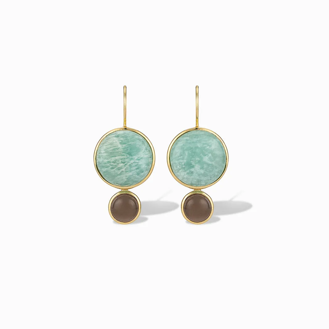 Color Block Drop Earrings in Amazonite and Smoky Topaz