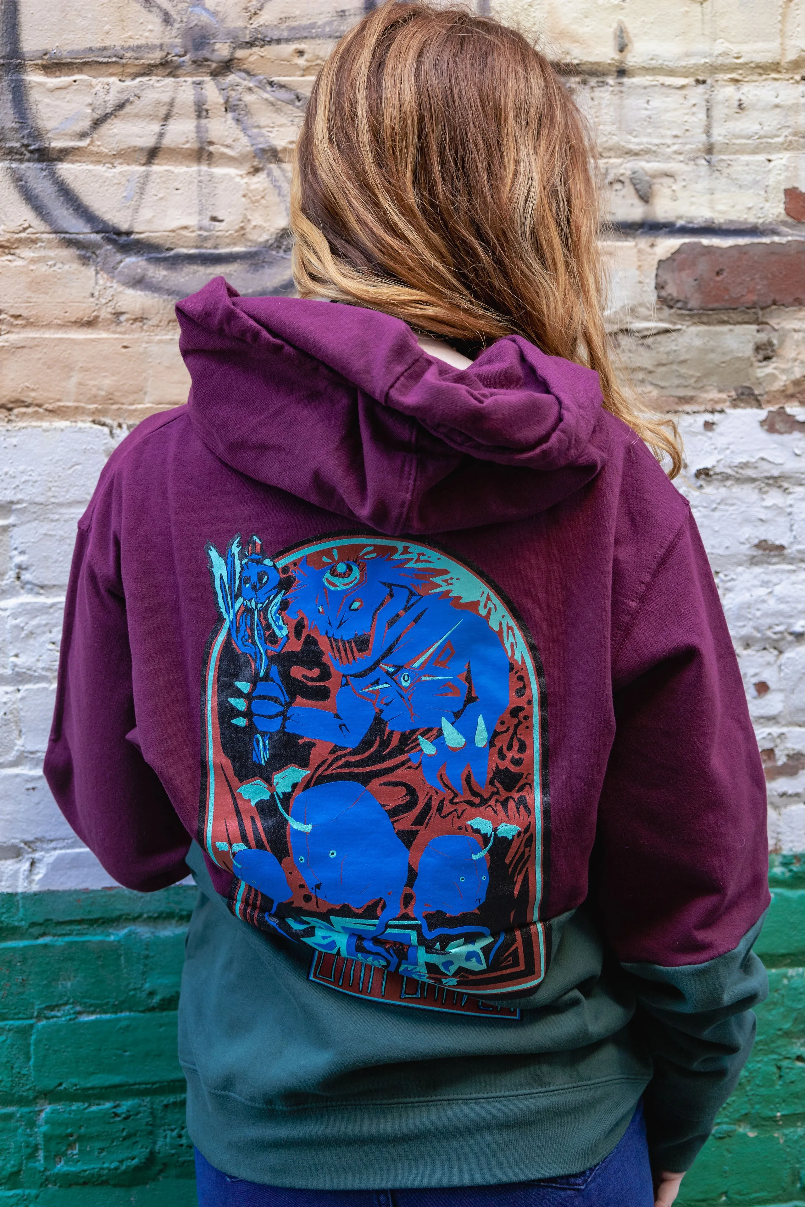 Color Shifted Cryptic Druid Pullover Hoodie Maroon and Green