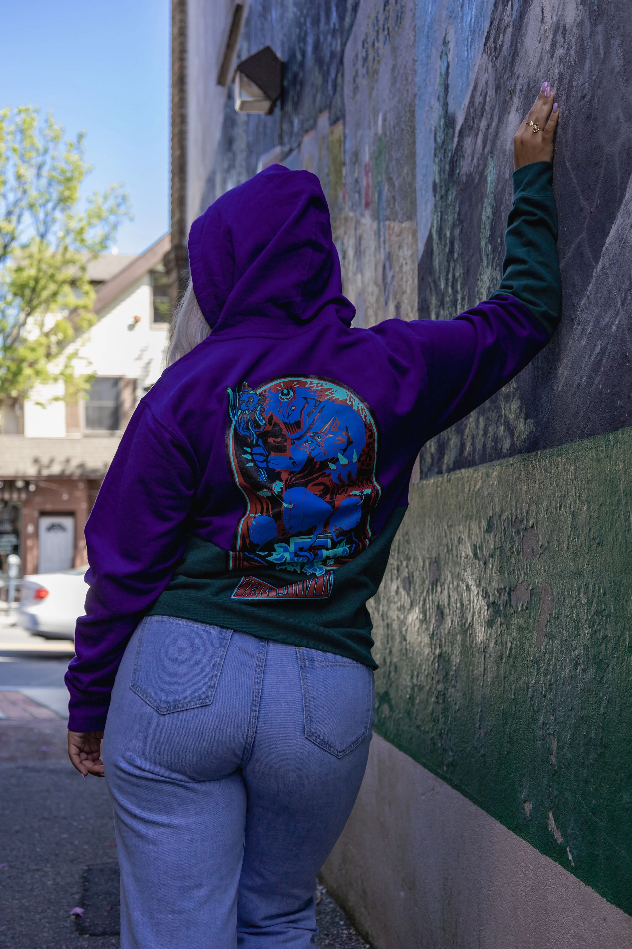 Color Shifted Cryptic Druid Pullover Hoodie Purp and Green