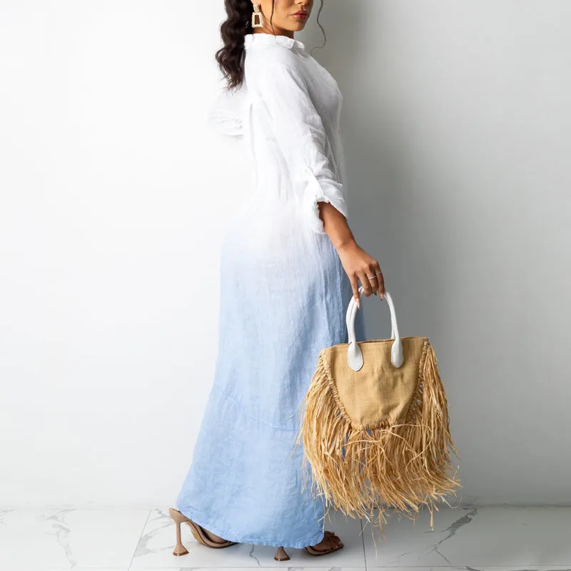 Colorblock Long Sleeve Button Detailed Shirt Dress