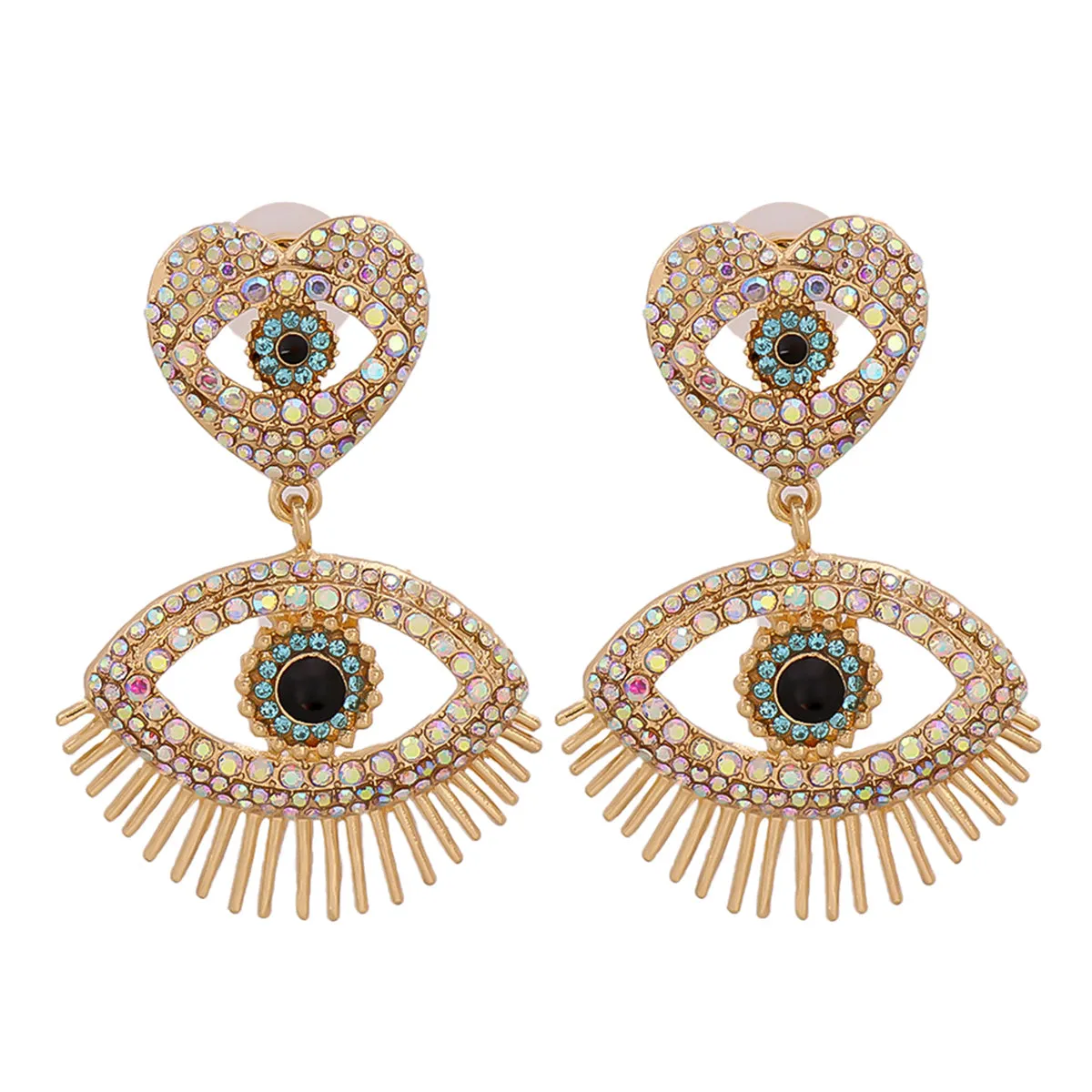 Colored Cubic Zirconia & 18K Gold-Plated Evil Eye Drop Earrings
