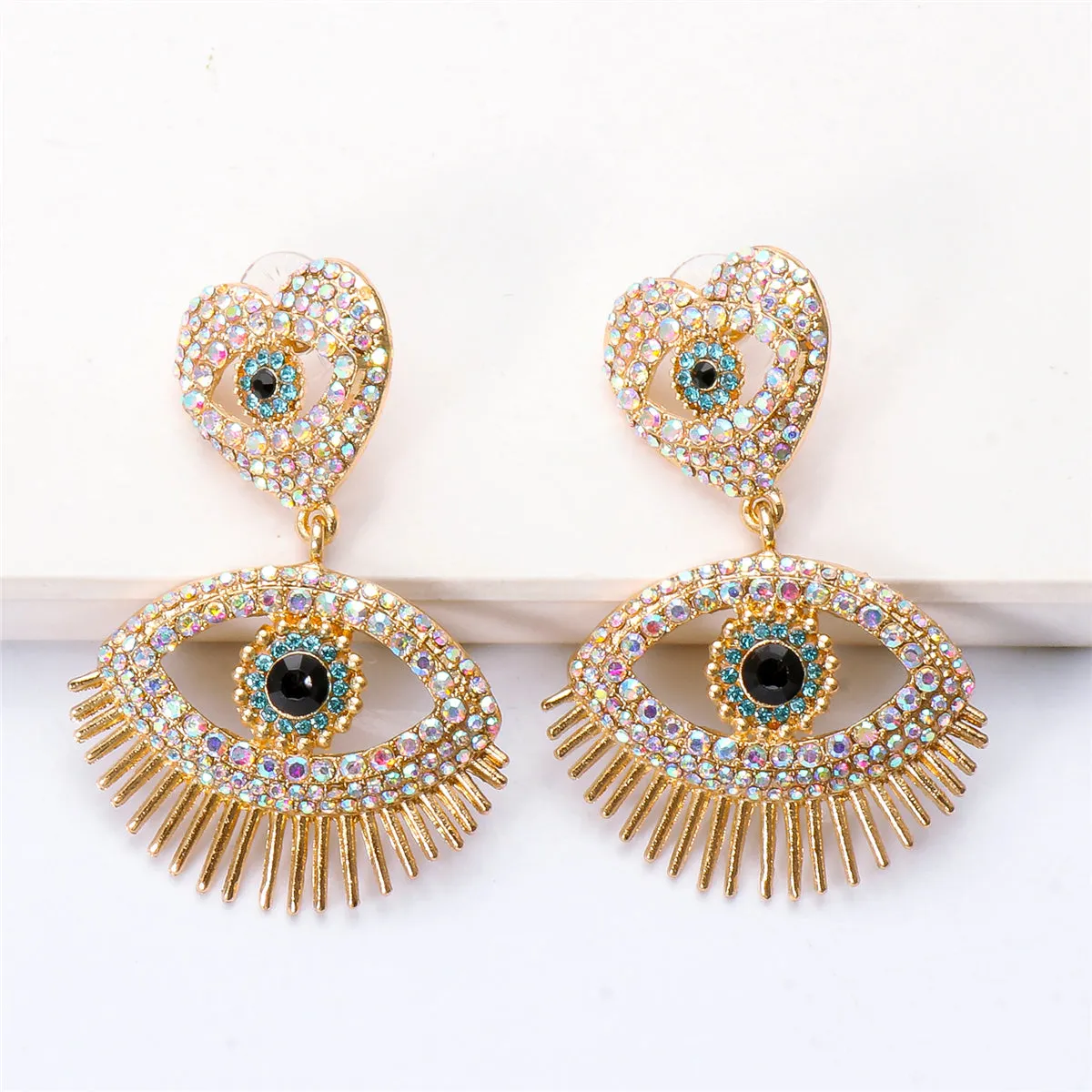 Colored Cubic Zirconia & 18K Gold-Plated Evil Eye Drop Earrings