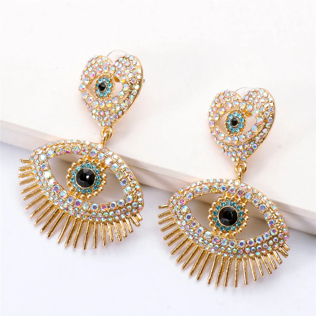 Colored Cubic Zirconia & 18K Gold-Plated Evil Eye Drop Earrings