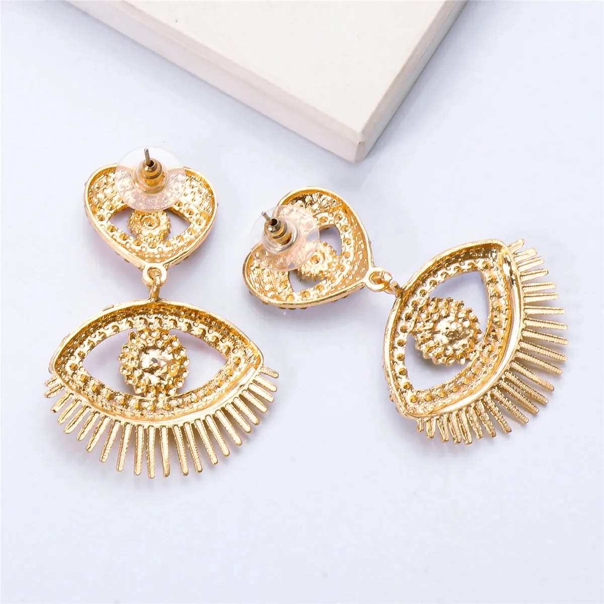 Colored Cubic Zirconia & 18K Gold-Plated Evil Eye Drop Earrings