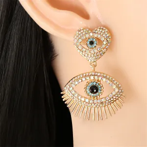 Colored Cubic Zirconia & 18K Gold-Plated Evil Eye Drop Earrings
