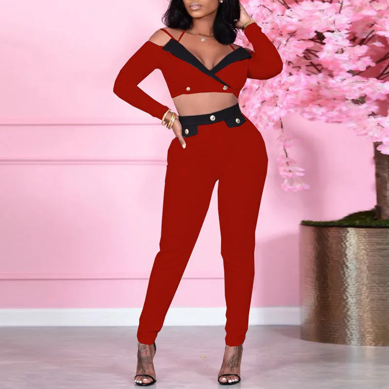 Colorlock Cold Shoulder Button Detailed Two Piece Set