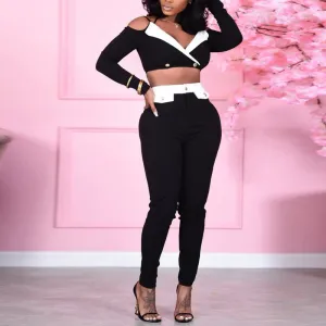 Colorlock Cold Shoulder Button Detailed Two Piece Set
