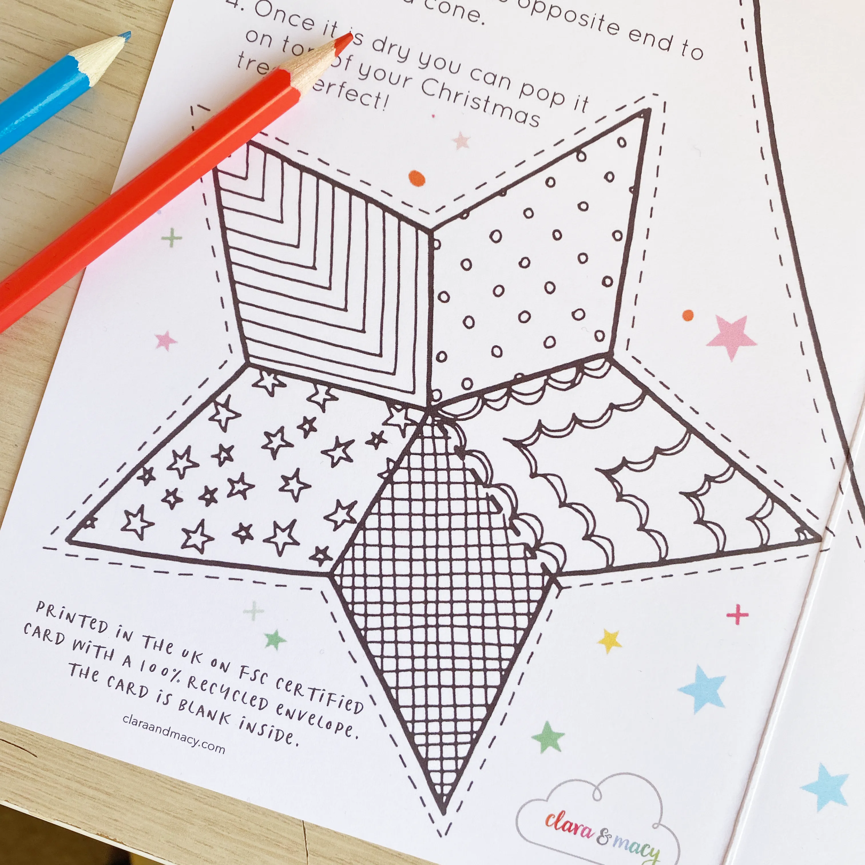 Colour In Star Tree Topper Christmas Card