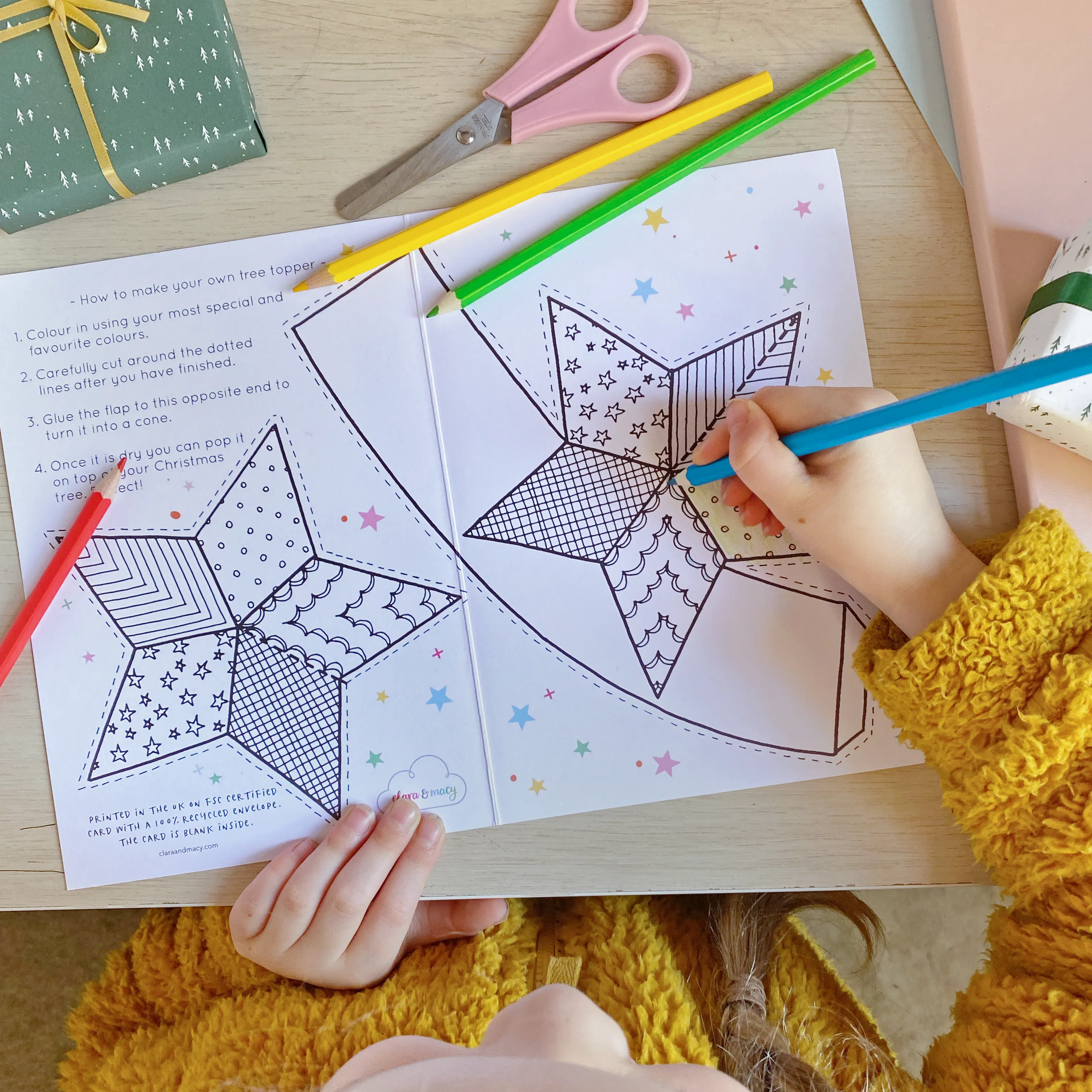 Colour In Star Tree Topper Christmas Card