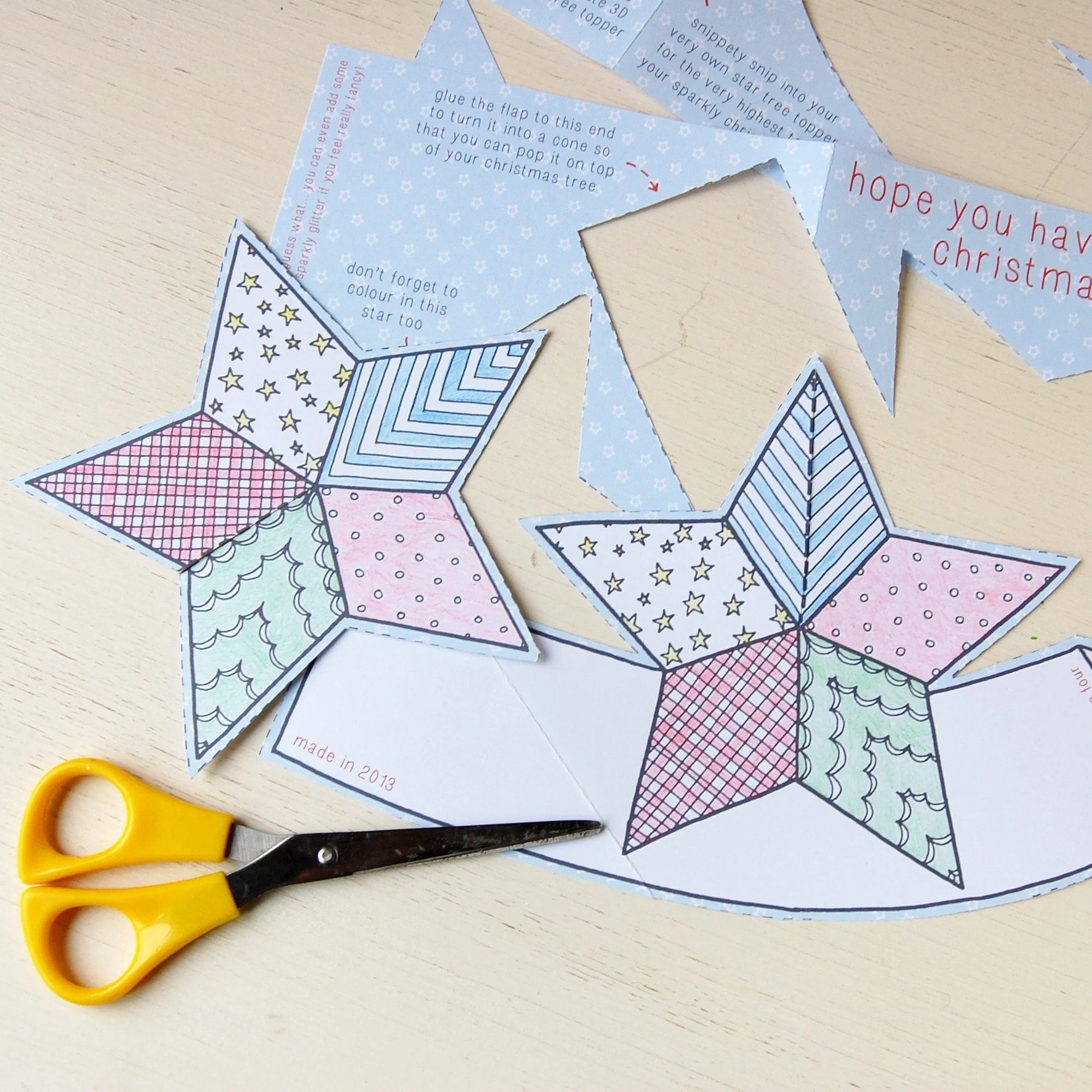 Colour In Star Tree Topper Christmas Card