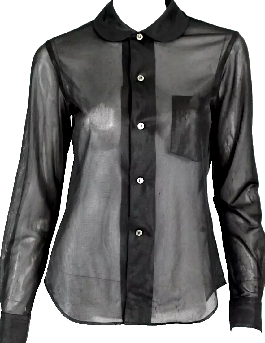COMME DES GARCONS JAPAN. Black Sheer Jersey Peter Pan Collar Button-Front Blouse