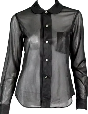 COMME DES GARCONS JAPAN. Black Sheer Jersey Peter Pan Collar Button-Front Blouse
