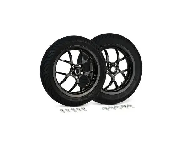 Complete Wheel Set (front rear incl. mounting kit) BGM PRO SPORT 13-inch Gloss Black | MICHELIN City Grip 2 120 130/70-13 | Vespa GTS, GTS Super, GTV, Sei Giorni, GT 60, GT, GT L 125-300cc