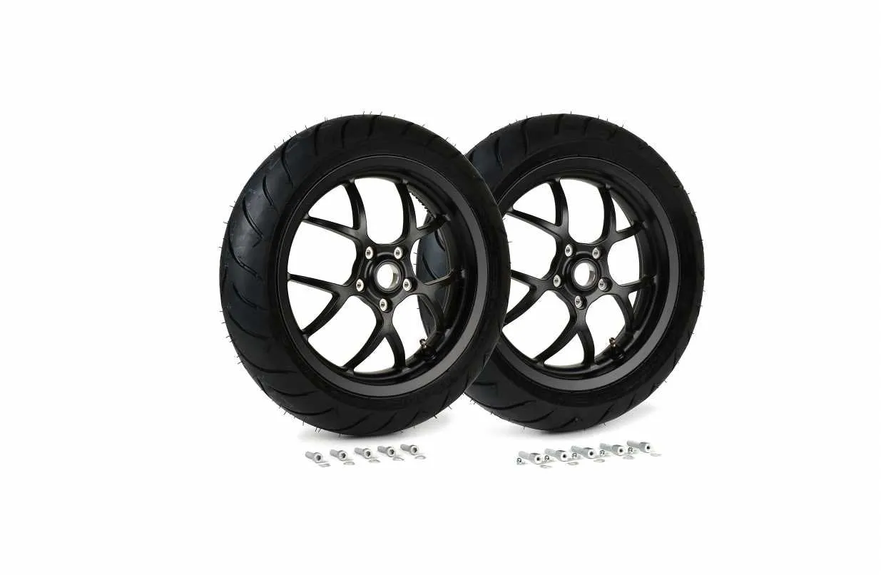Complete Wheel Set (front rear incl. mounting kit) BGM PRO SPORT 13-inch Matt Black | DUNLOP ScootSmart 130 140/60-13 | Vespa GTS, GTS Super, GTV, Sei Giorni, GT 60, GT, GT L 125-300cc