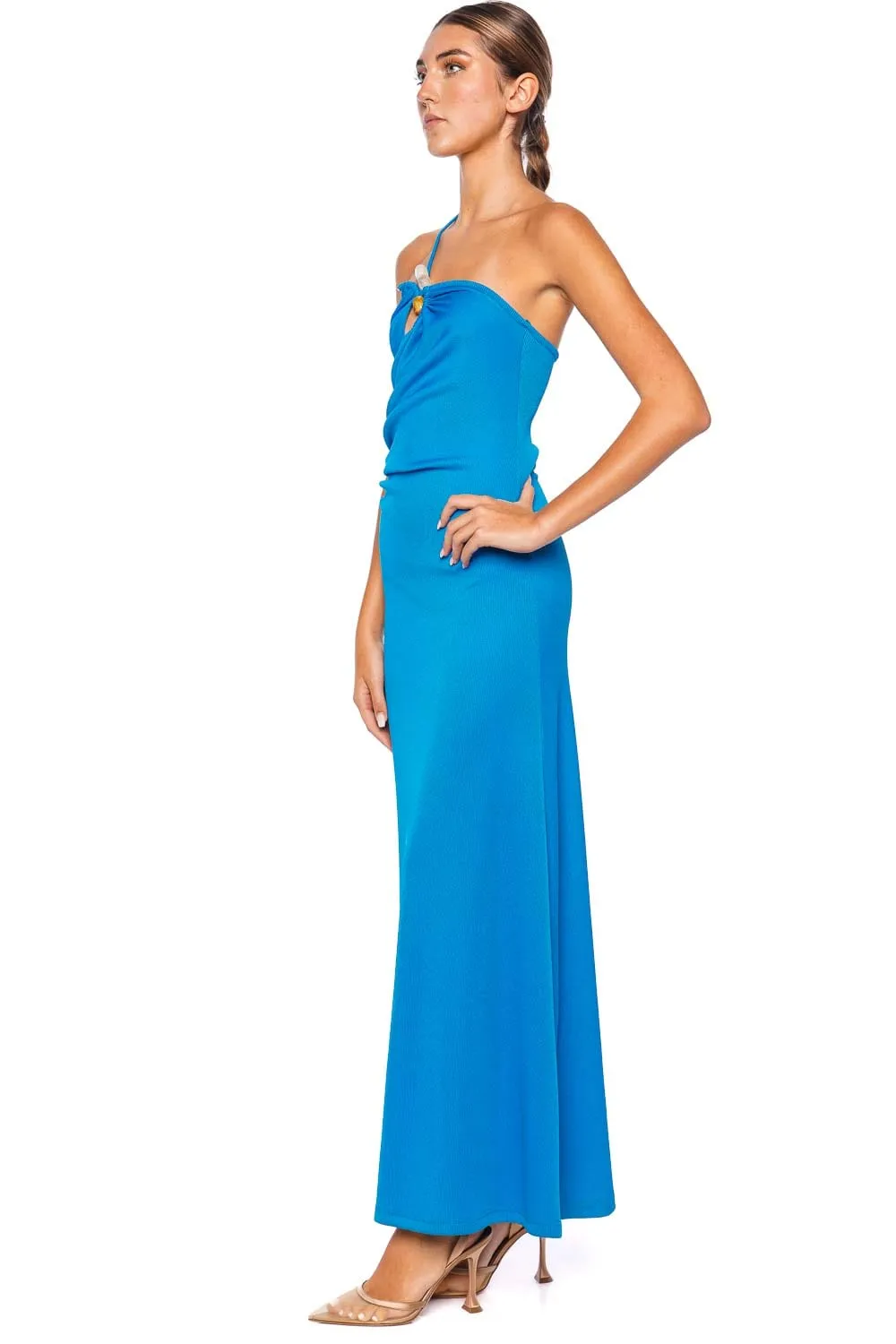 Concave Stone Ribbed Knit Maxi Dress