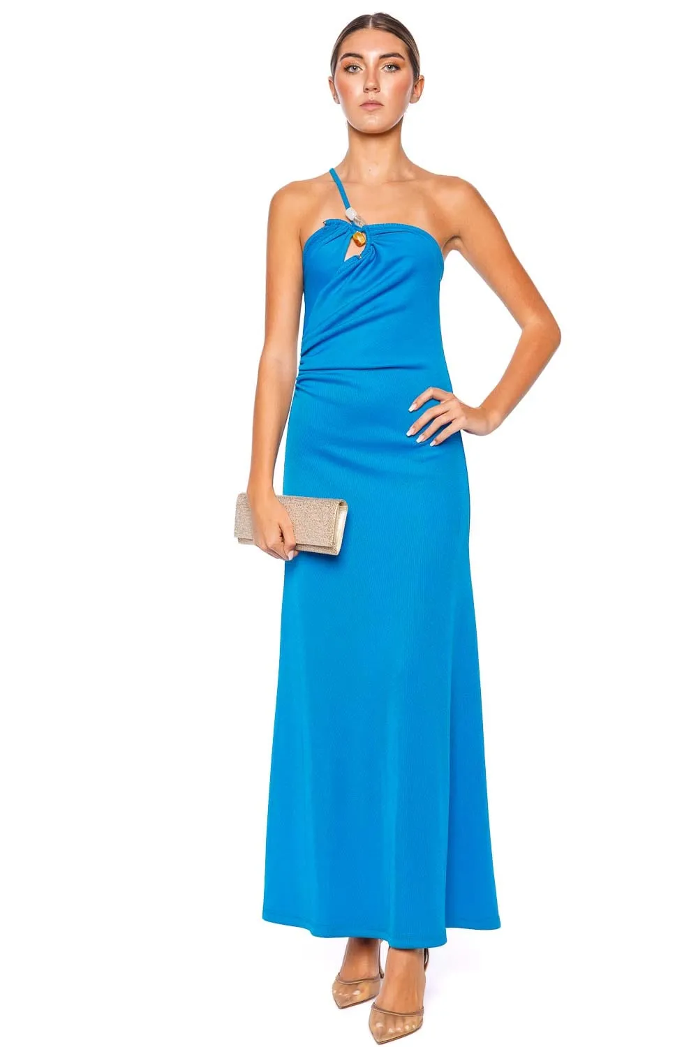 Concave Stone Ribbed Knit Maxi Dress