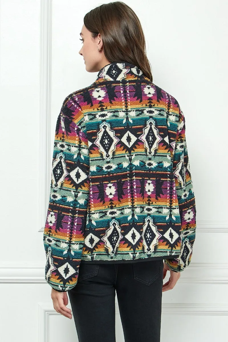 Contrast Pocket Printed Fleece Jacket