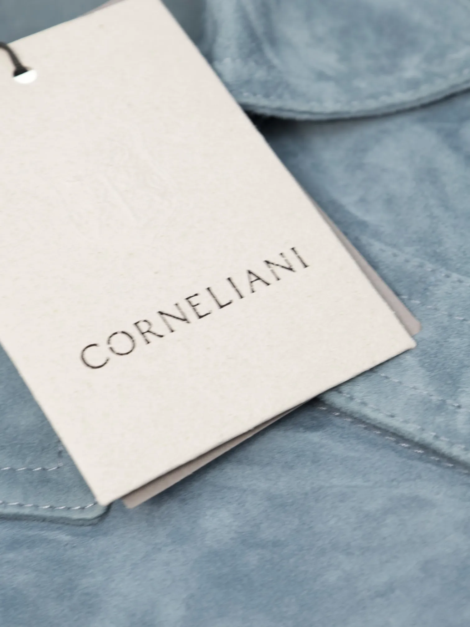 Corneliani Light Blue Lambskin Suede Overshirt